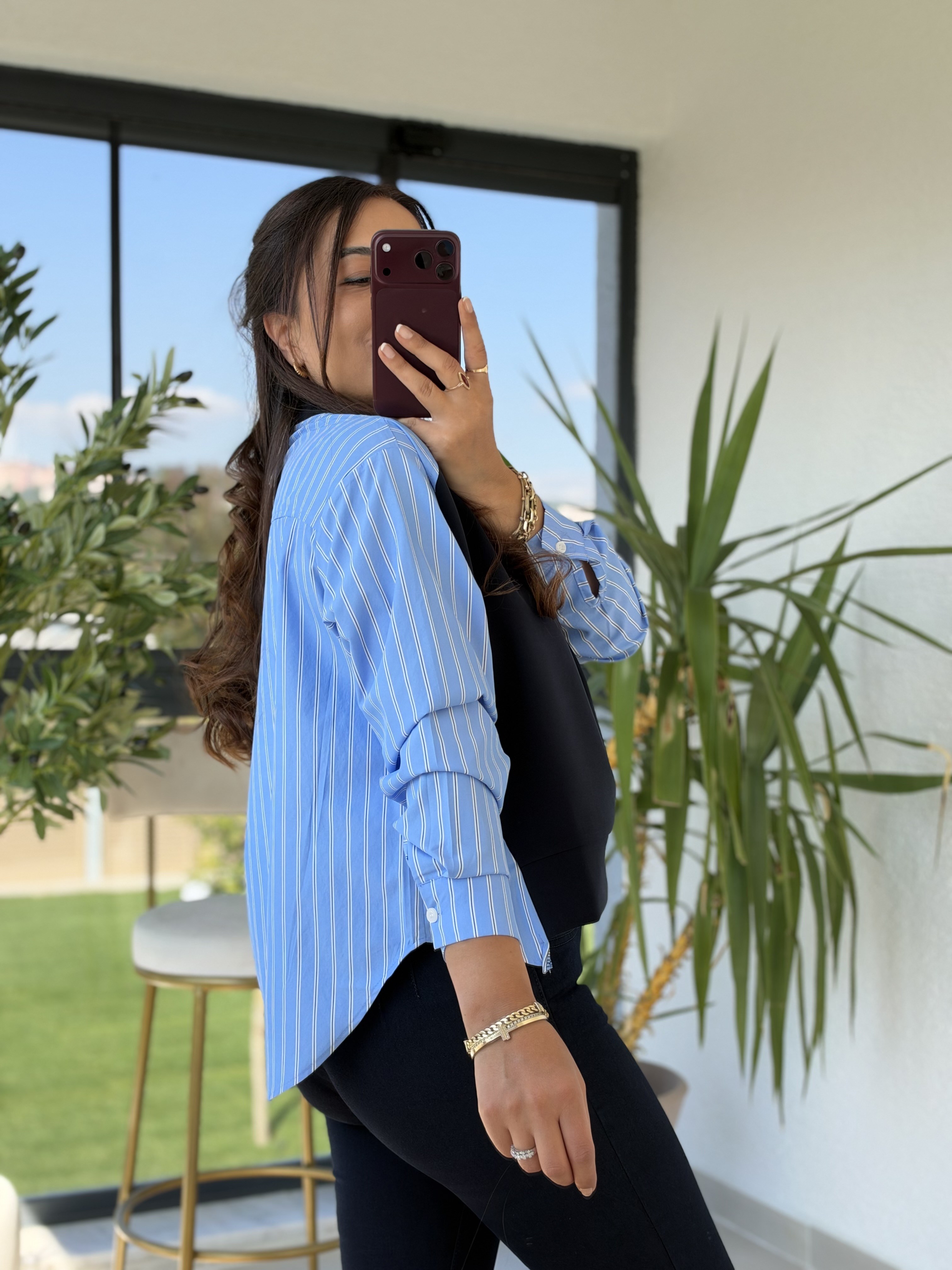 Kolu Ve Arkası Çizgili Poplin Modal Sweatshirt Lacivert
