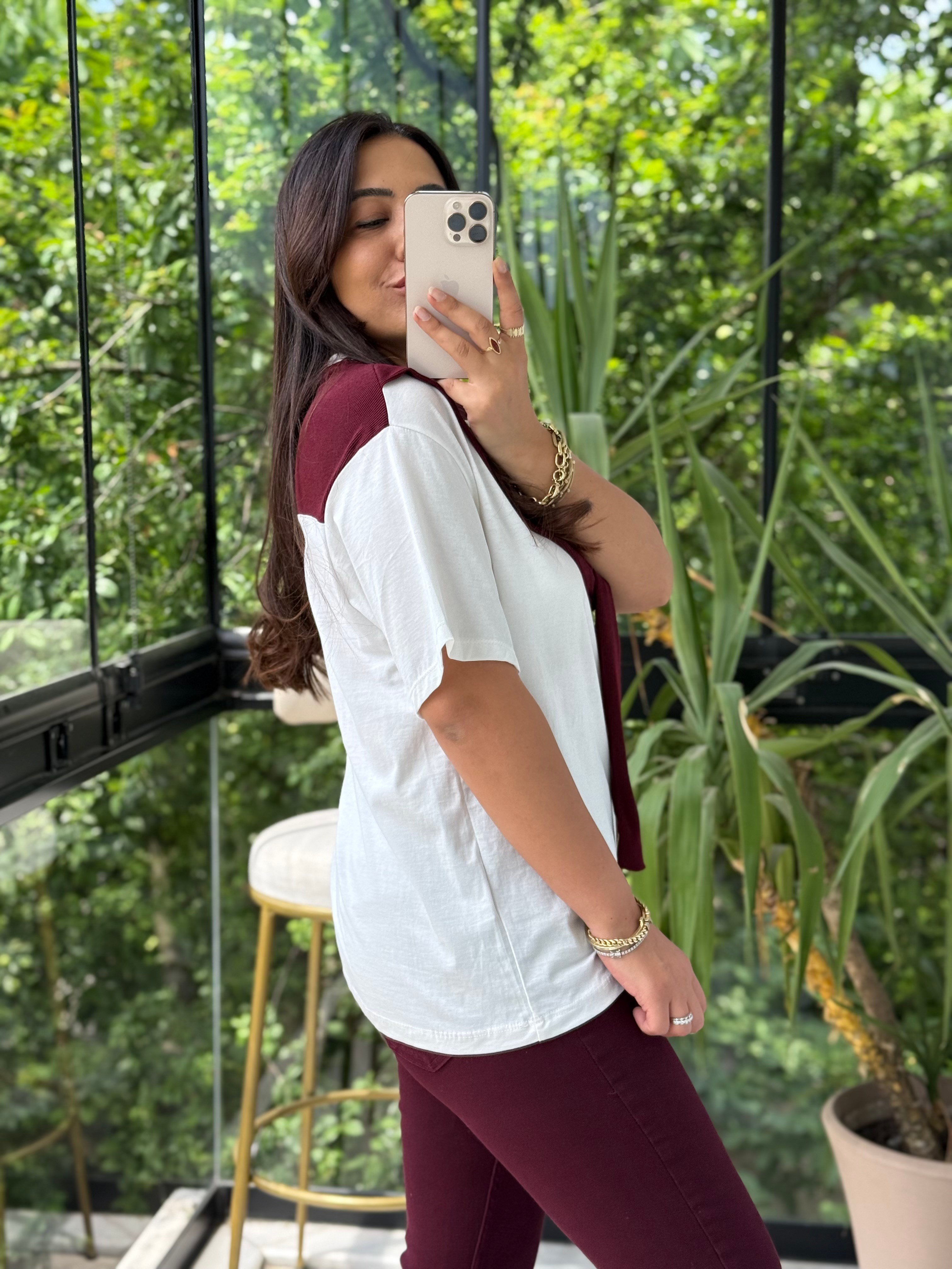 Bağlama Detaylı Tişört Bordo