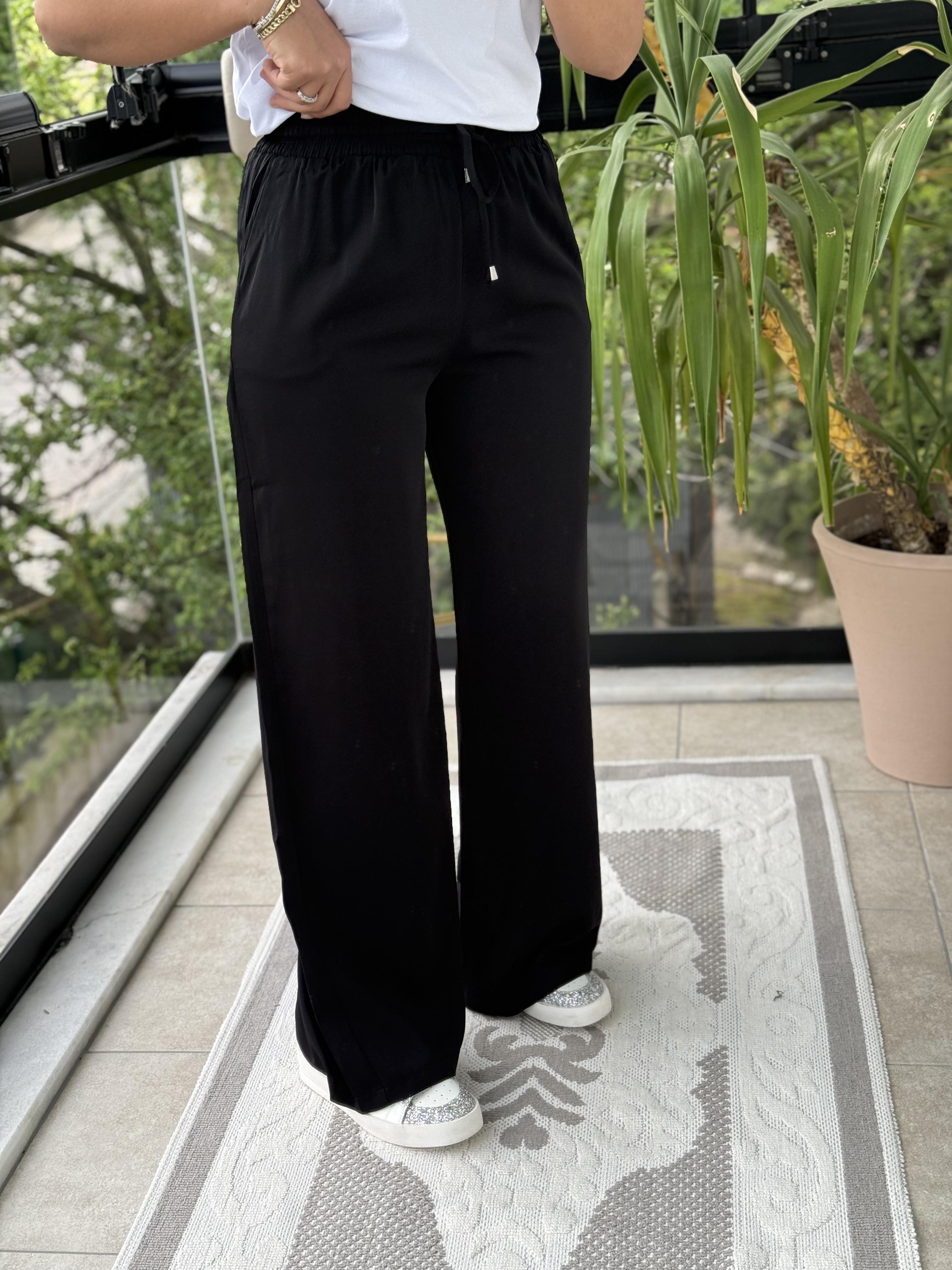 Bol Paça Dökümlü Pantolon Siyah