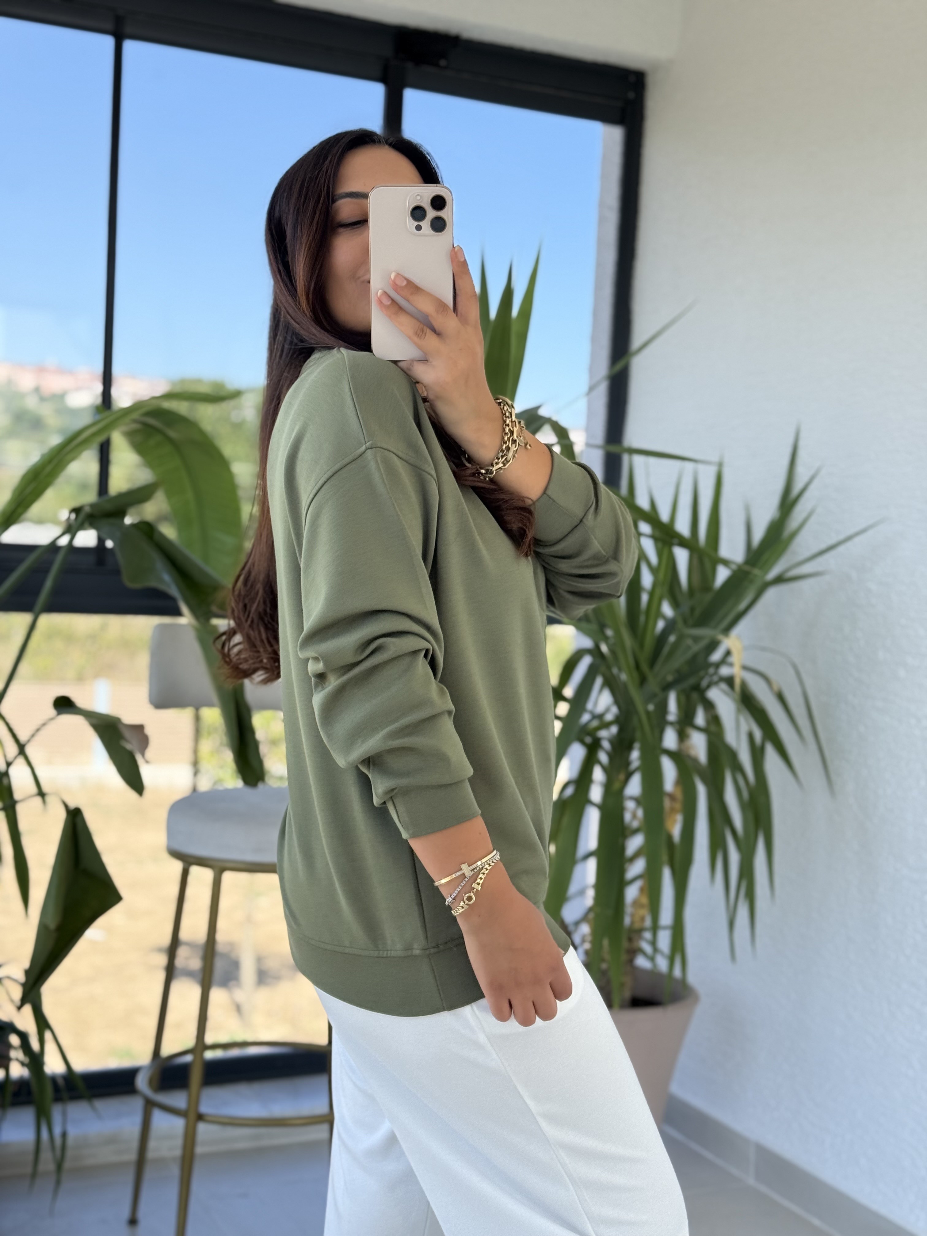 Oysh Basic Sweatshirt Haki Yeşil