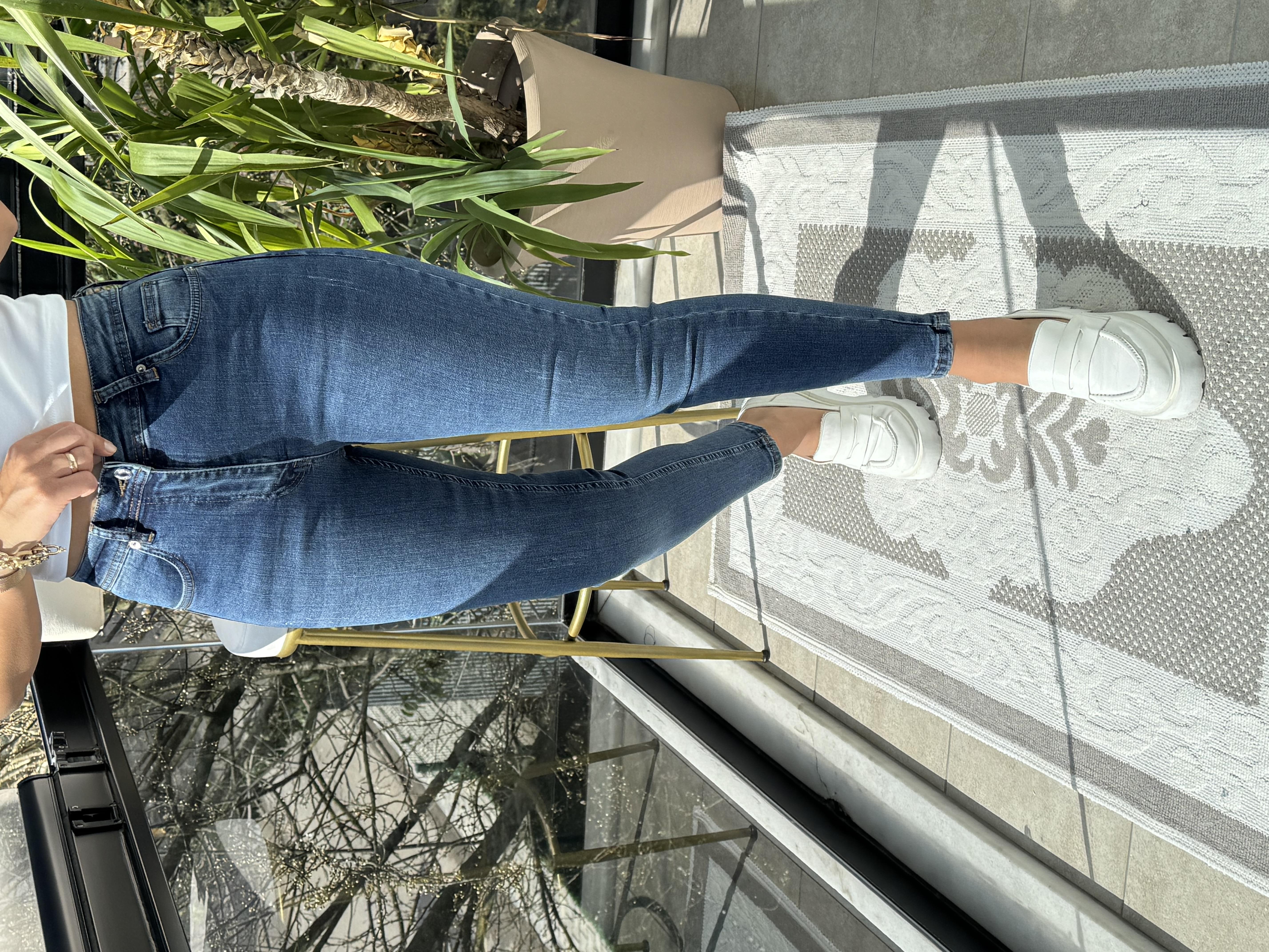 Toparlayıcı Skinny Jean Mavi Tırnaklı