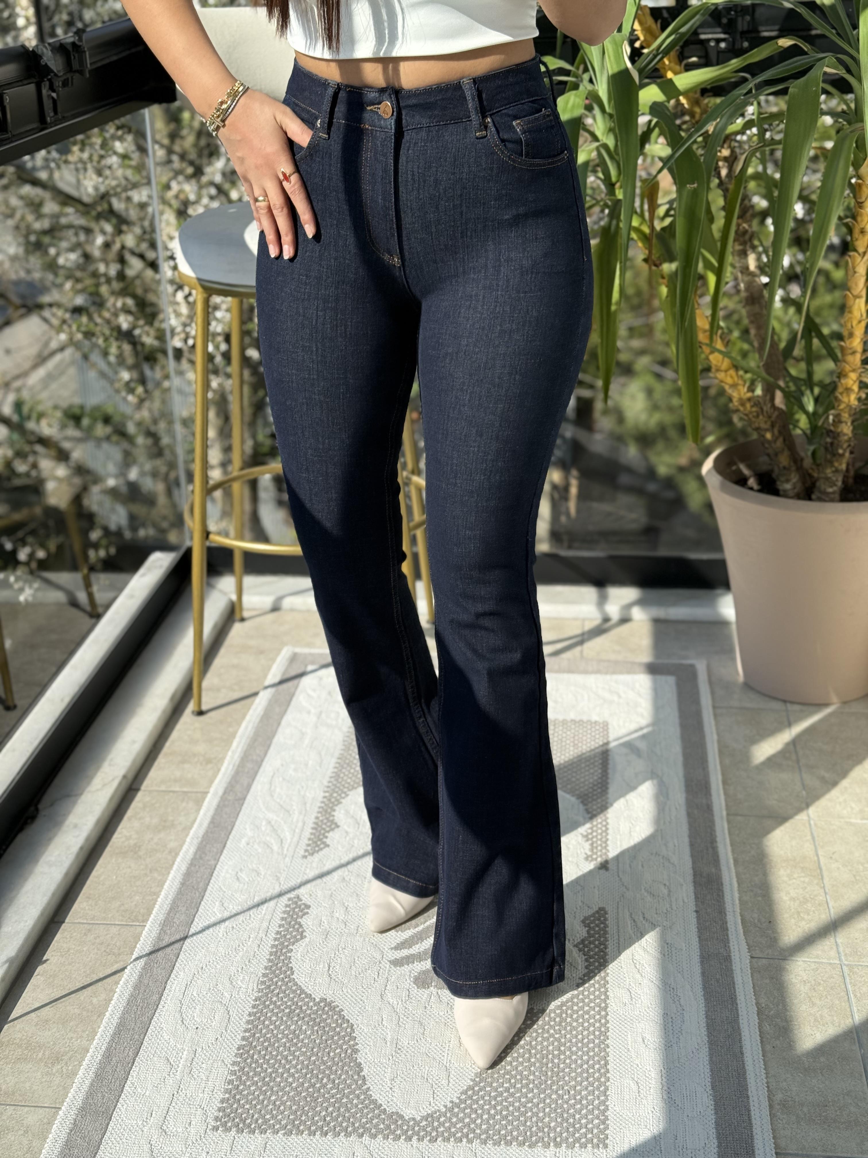 İspanyol Paça Jean Slaplı Lacivert