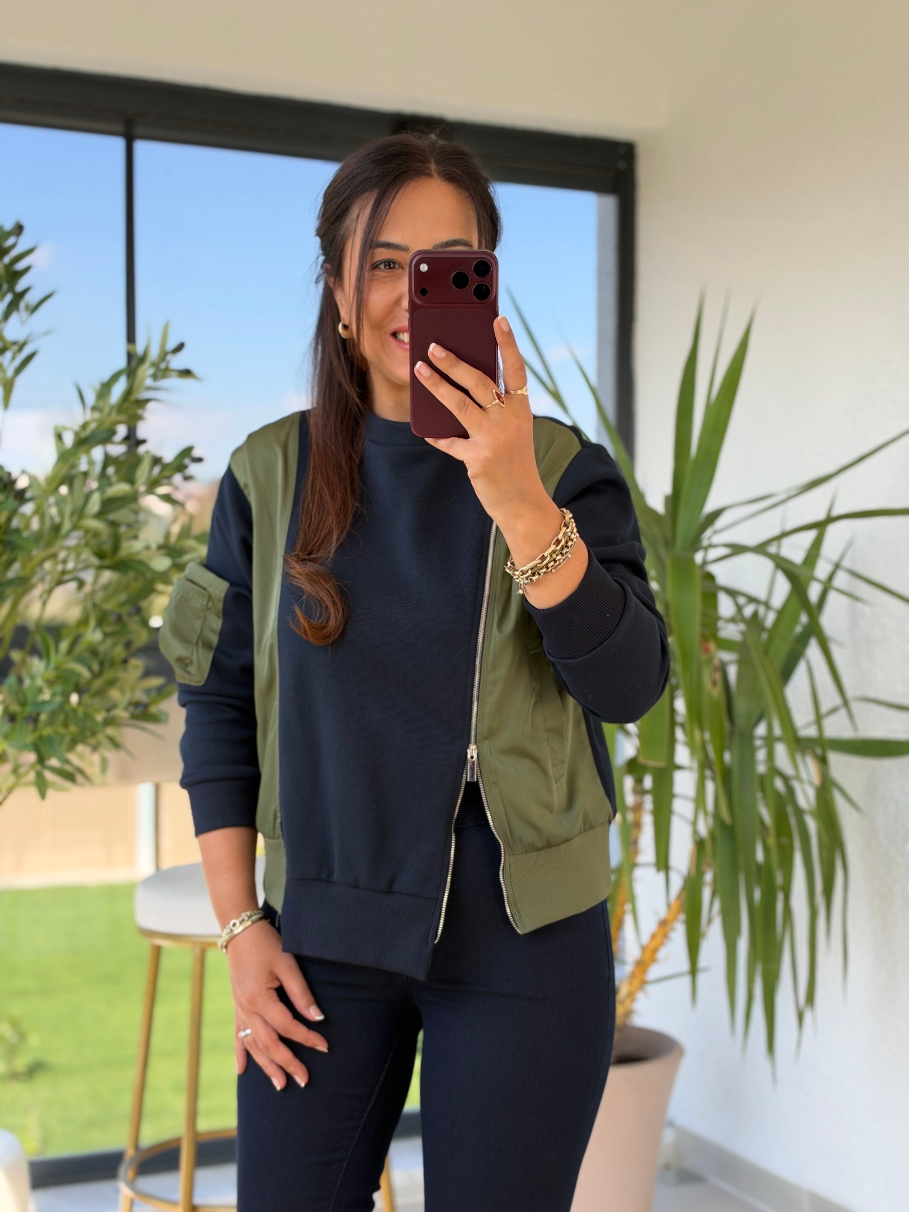 Mix Kumaş Fermuarlı Modal Sweatshirt Lacivert