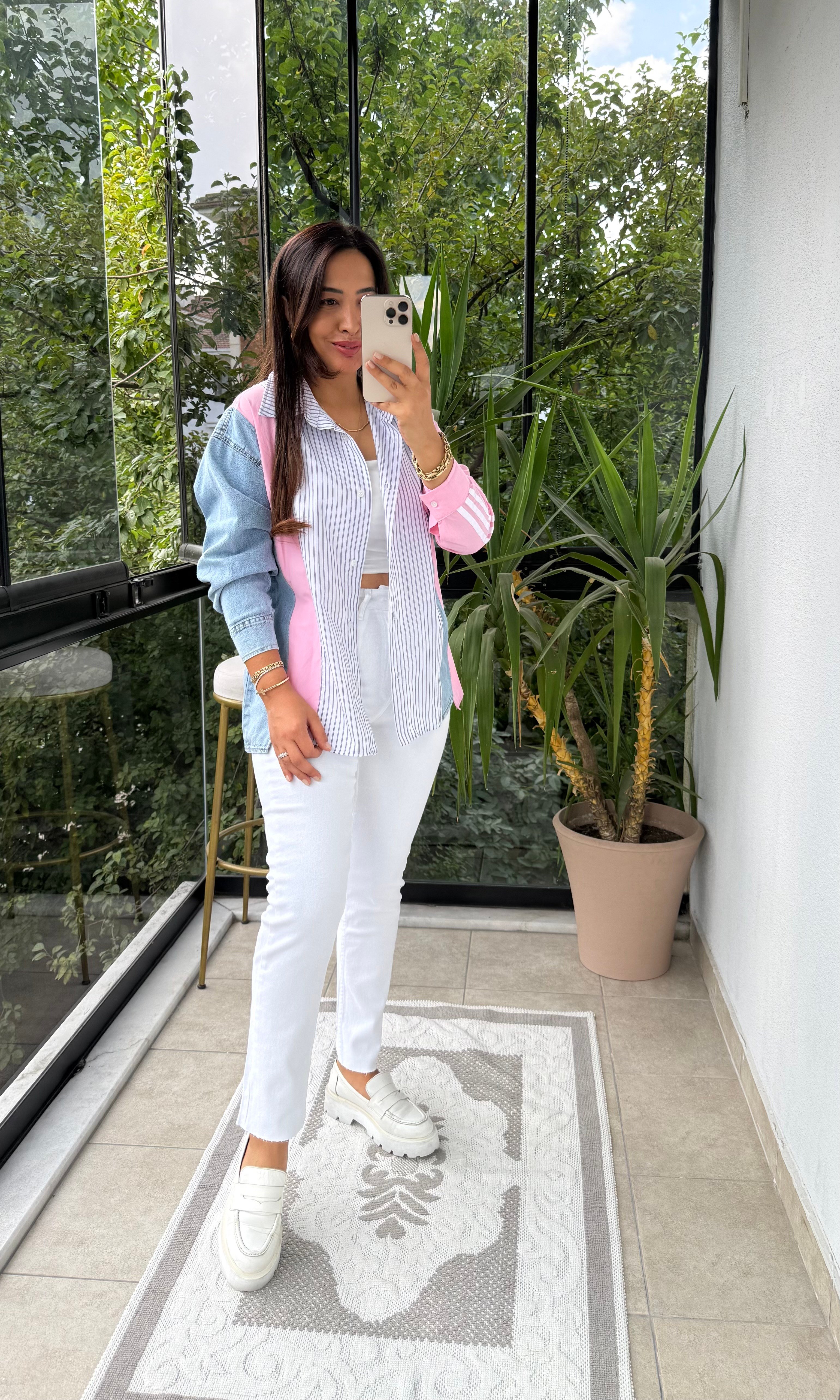 Çizgili Mix Gömlek Pembe