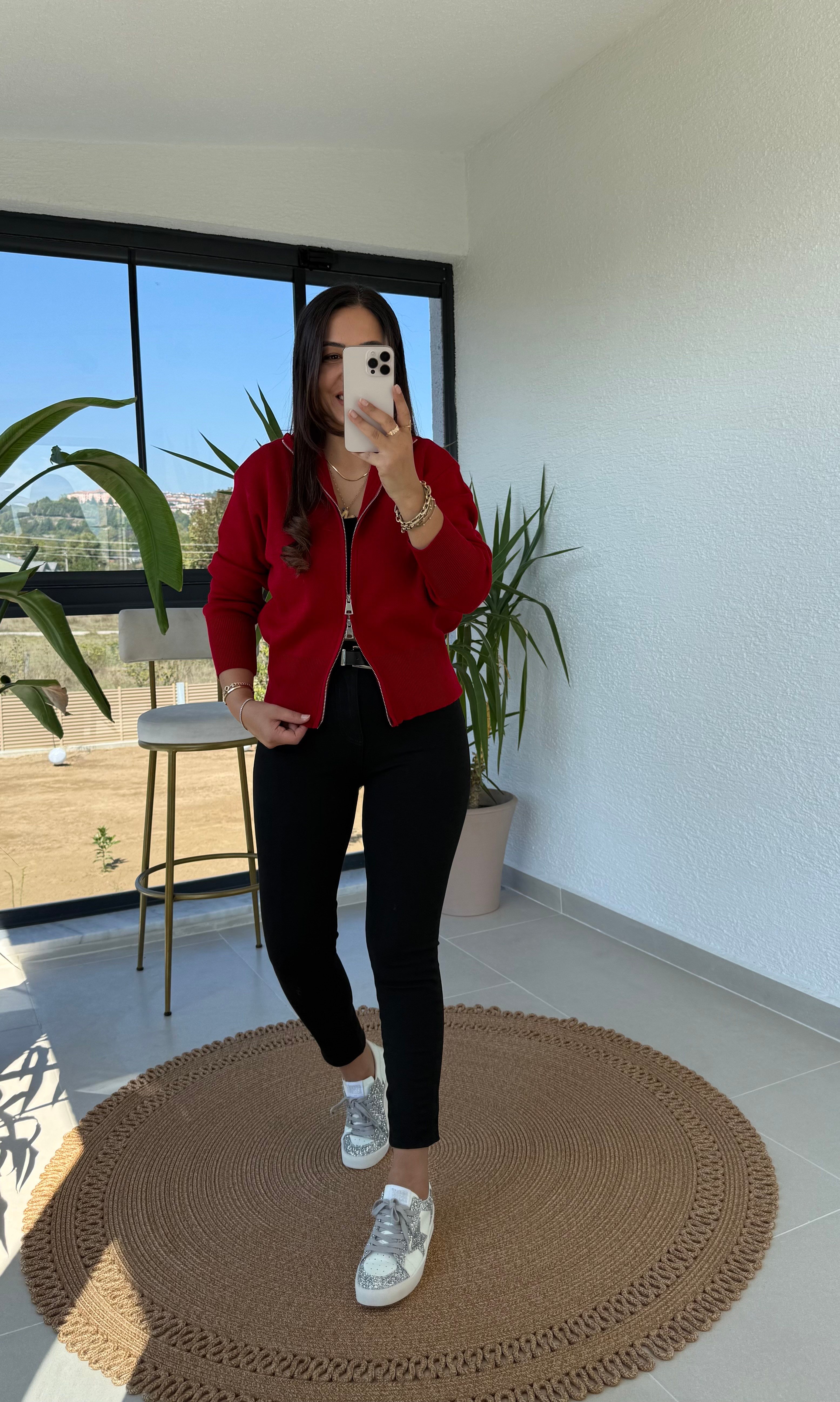 Çift Fermuarlı Lüx Seri Hırka Kırmızı