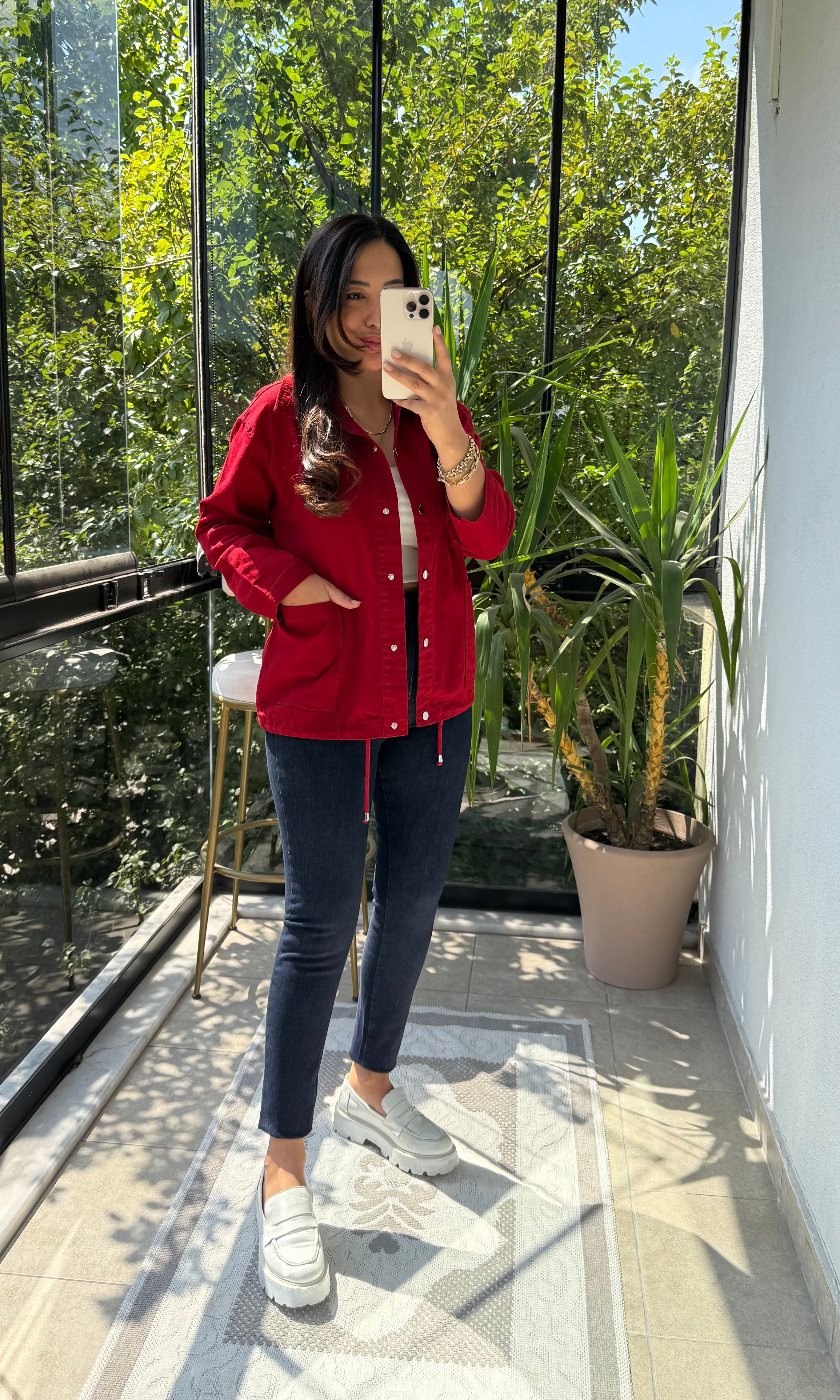 Eteği Büzgülü Ceket Bordo