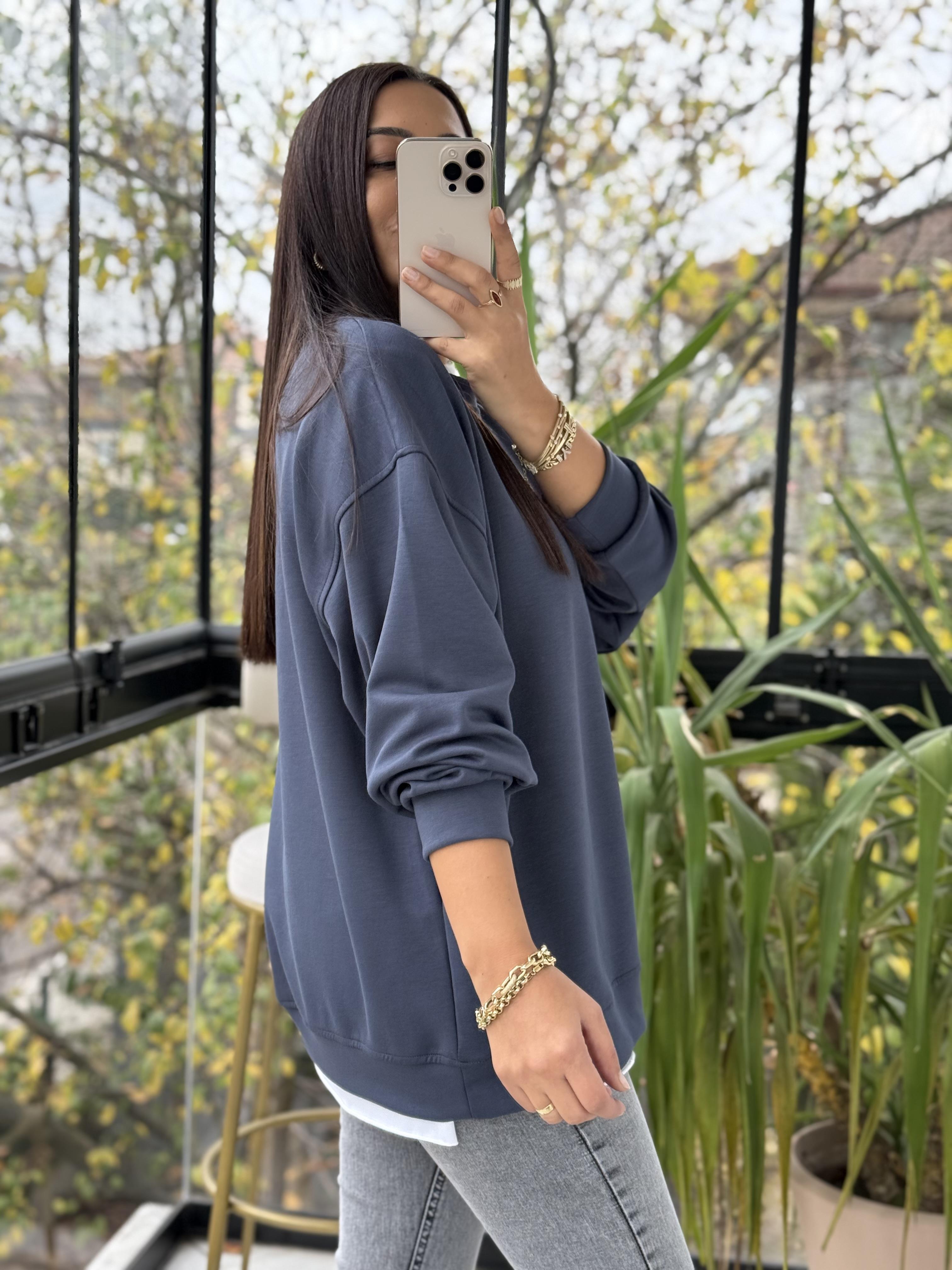Oysh Basic Sweatshirt İndigo Mavi