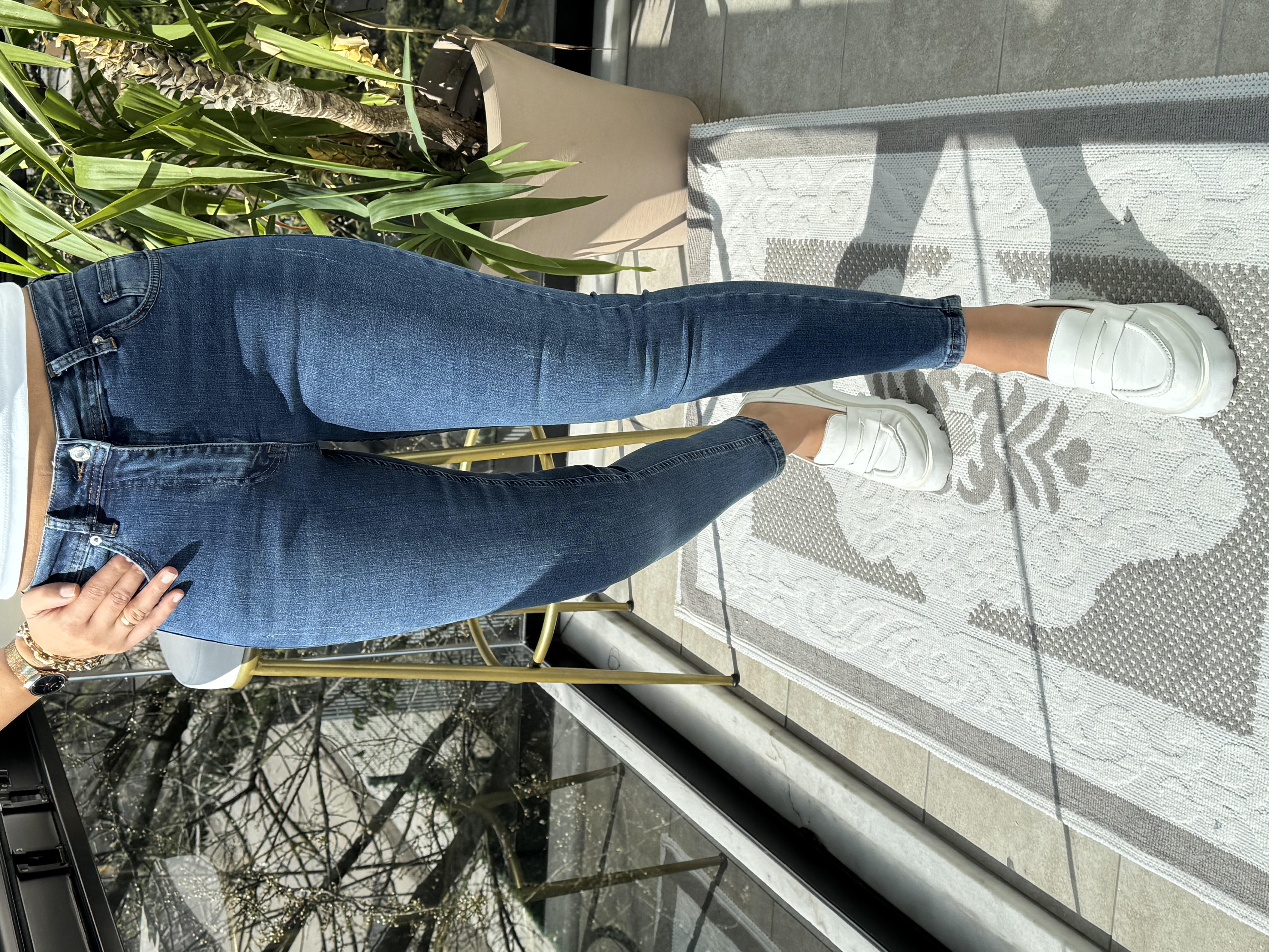 Toparlayıcı Skinny Jean Mavi Tırnaklı