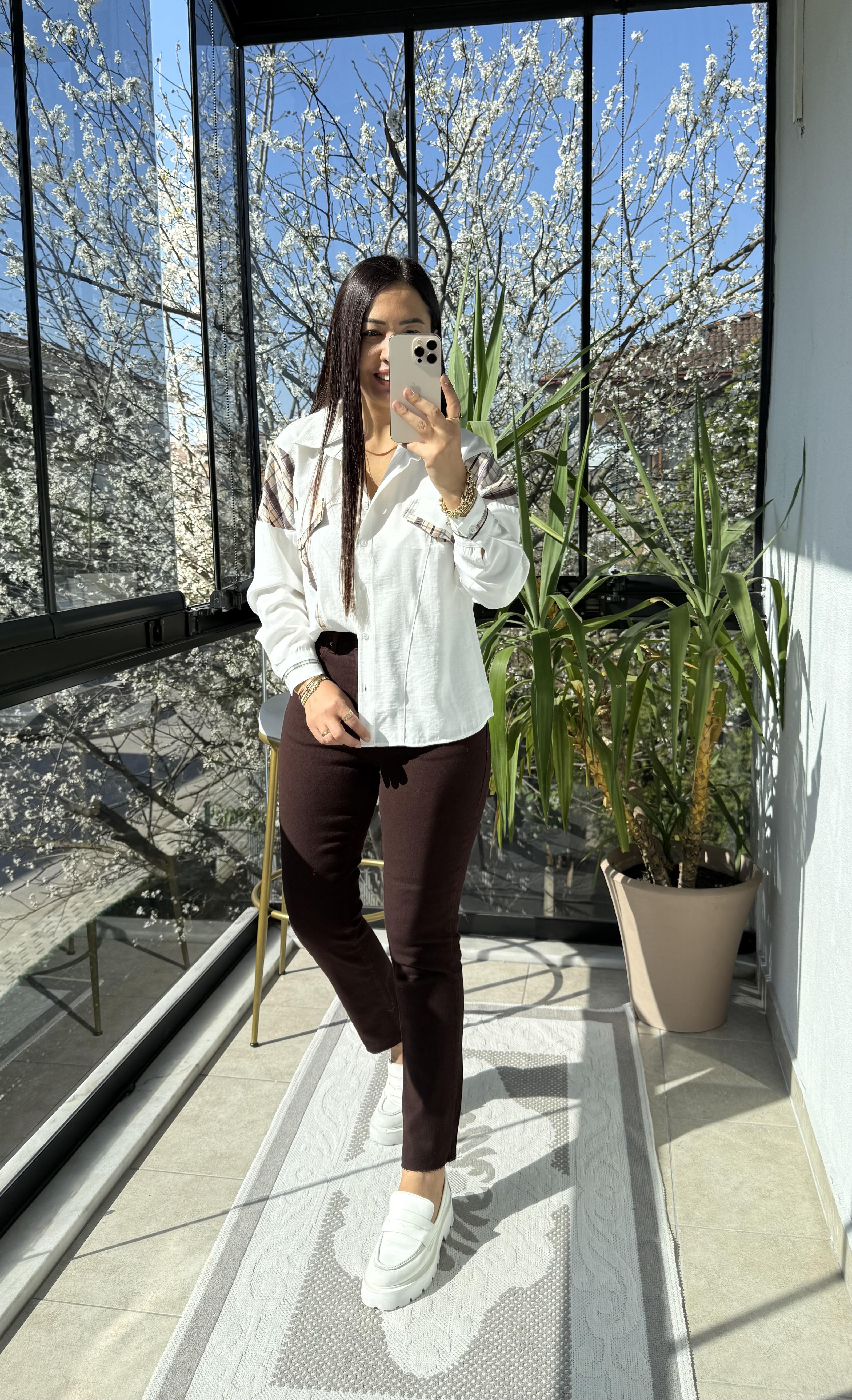 Ekose Garnili Gömlek Ekru