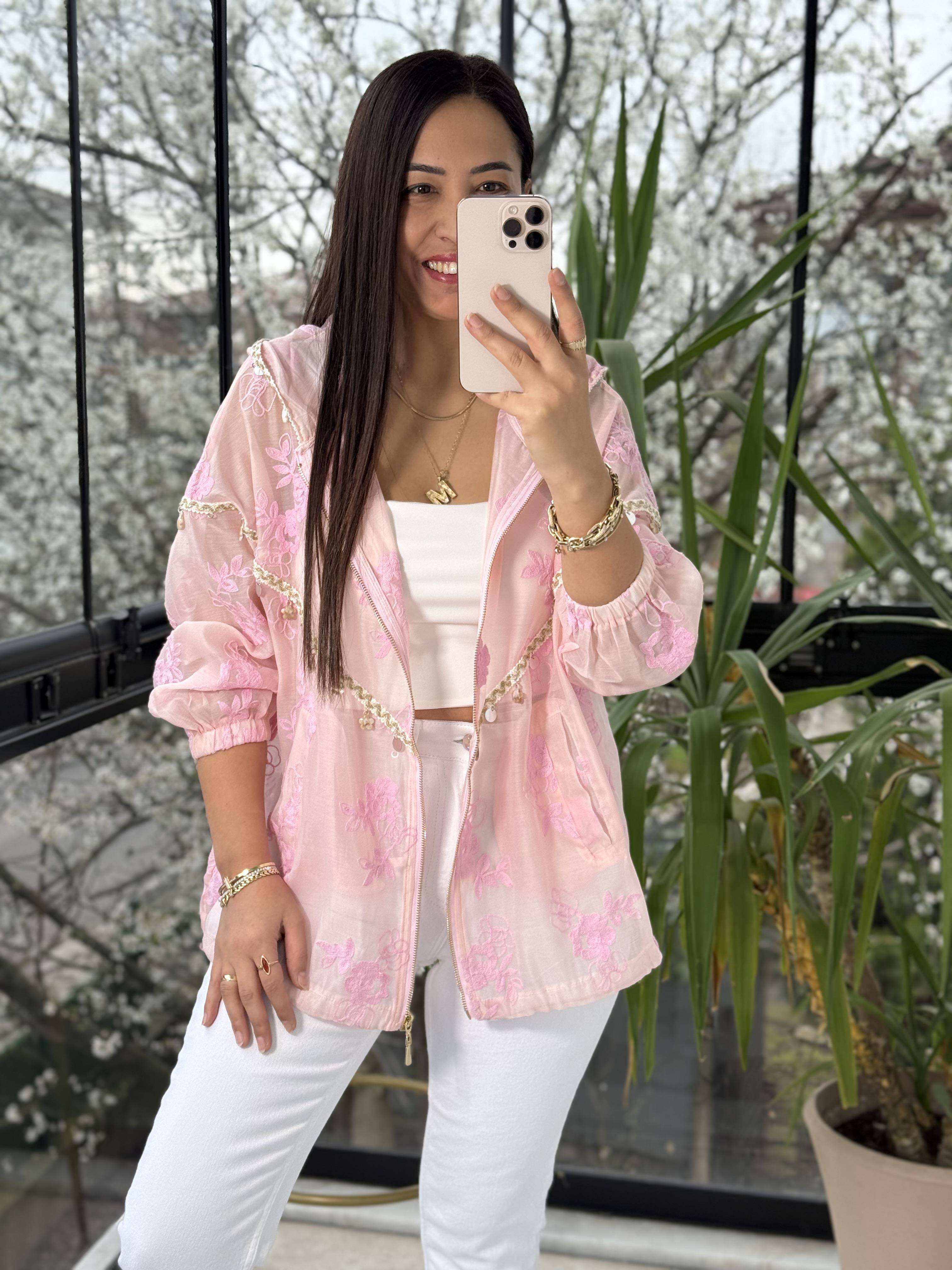 Pullu Nakışlı Ceket Pembe