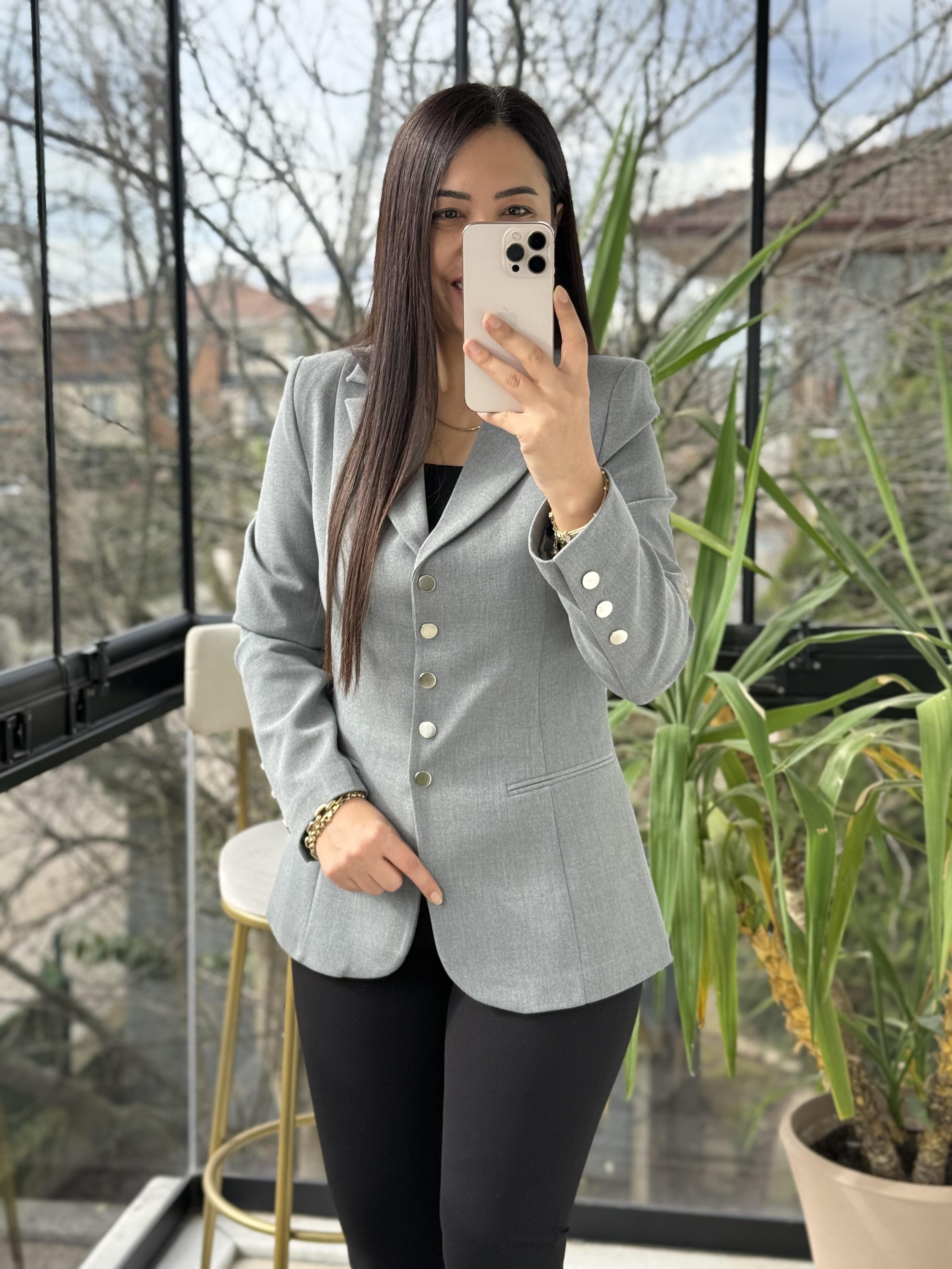 Beş Düğme Slimfit Blazer Ceket Gri