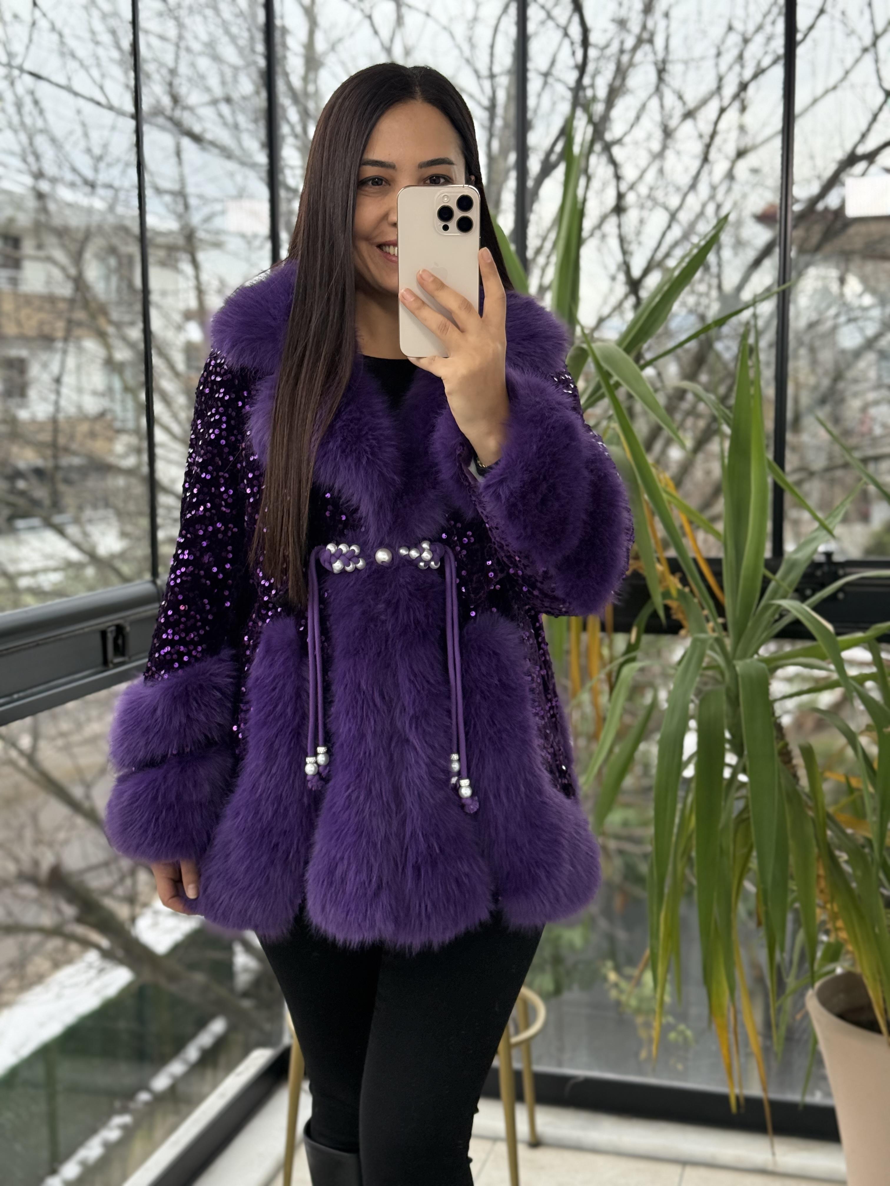 İthal Full payetli Kürk Mor