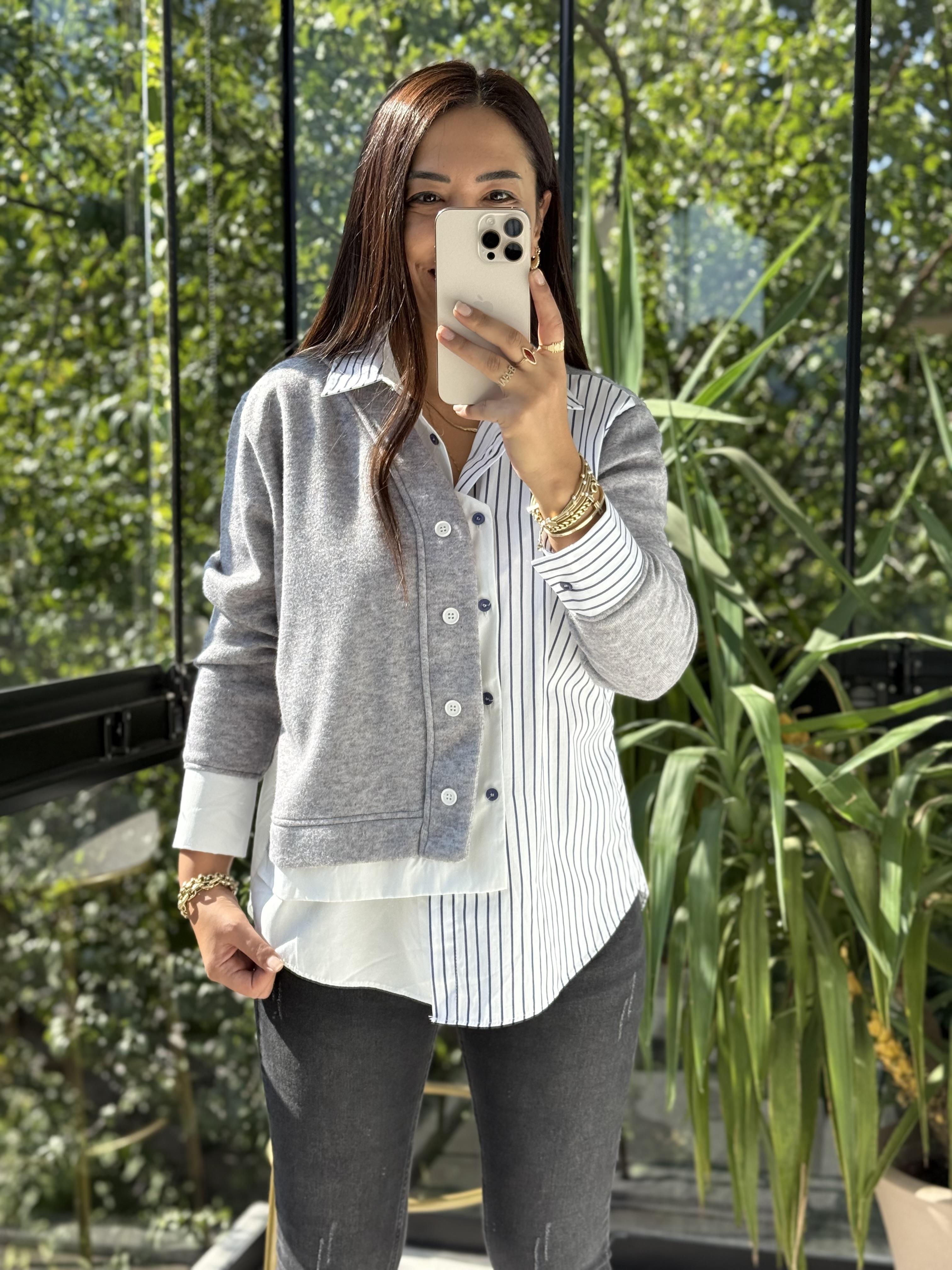 Parçalı Gömlek Gri