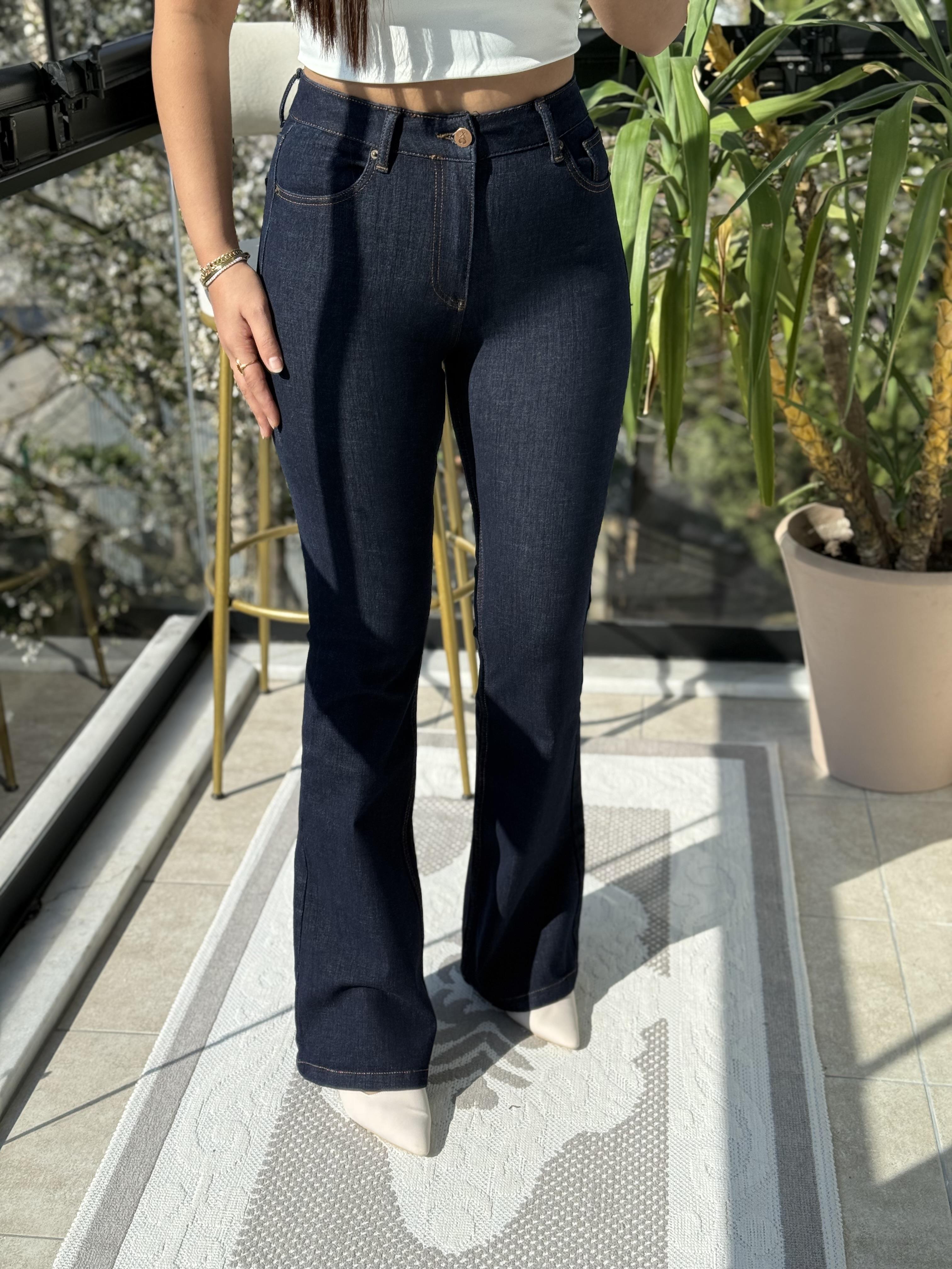 İspanyol Paça Jean Slaplı Lacivert