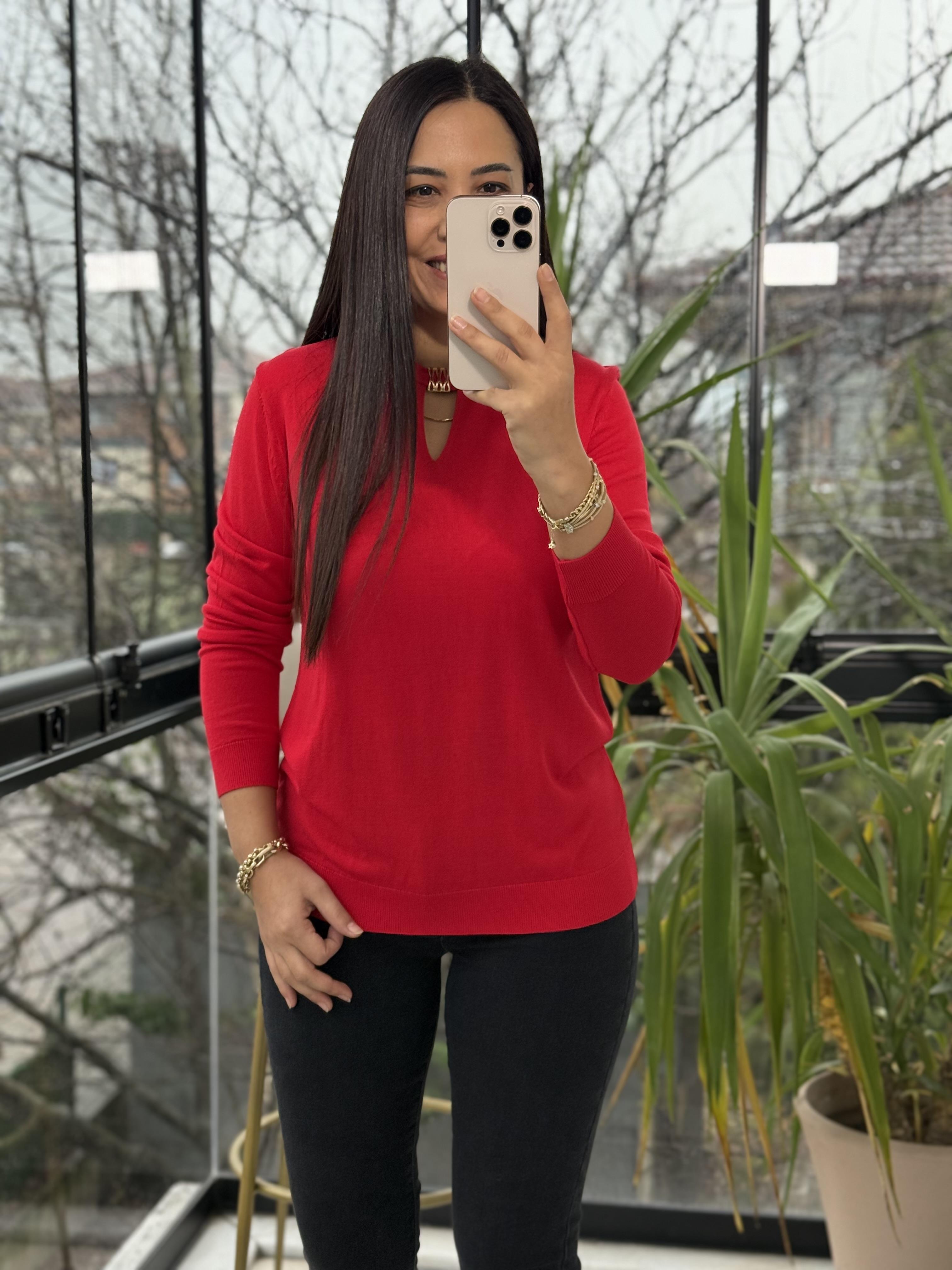 Pencere Detay Gold Tokalı Merserize Kırmızı