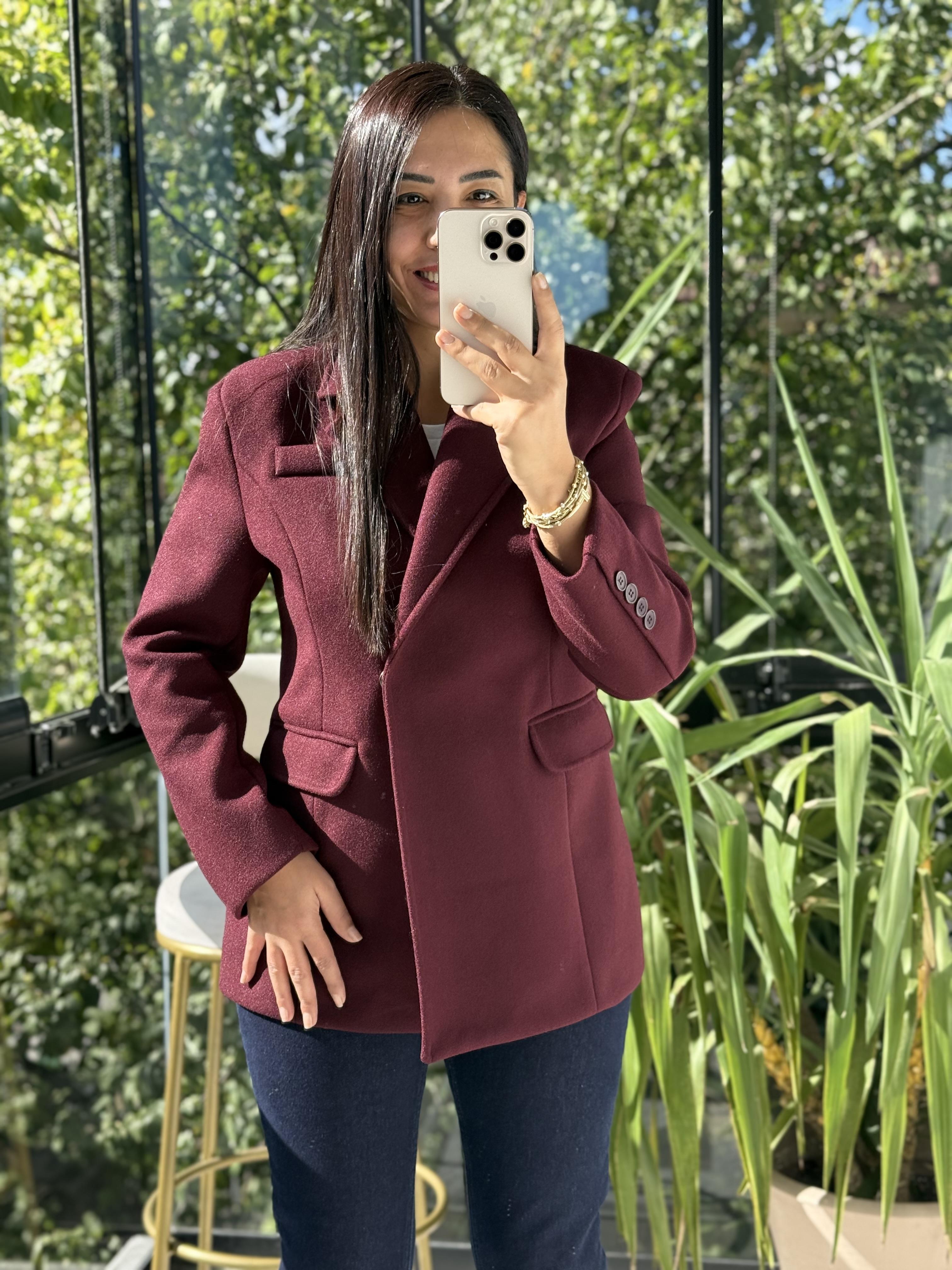 Kaşe Slim Blazer Ceket Bordo