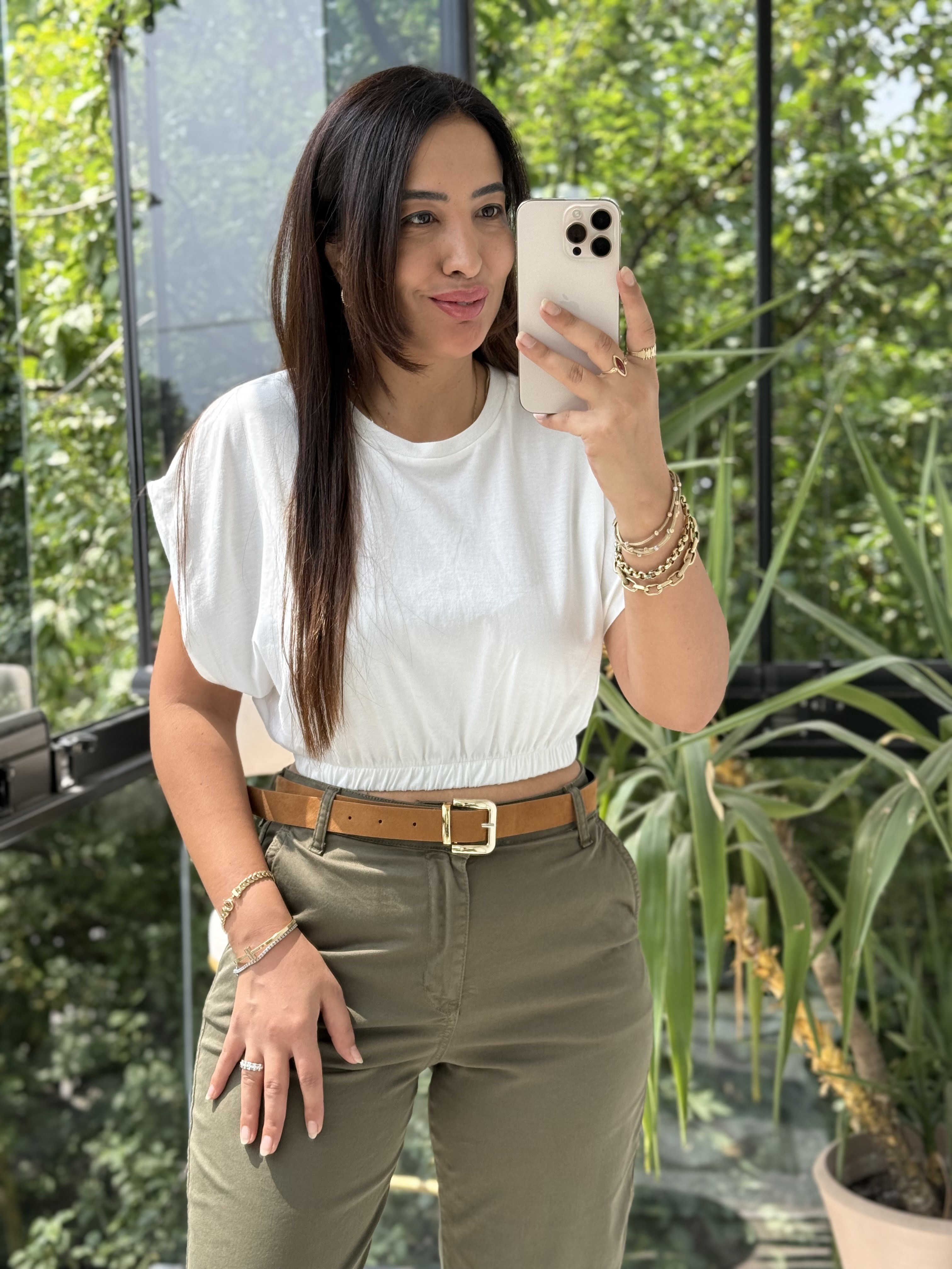 Beli Lastikli Crop Tişört Ekru