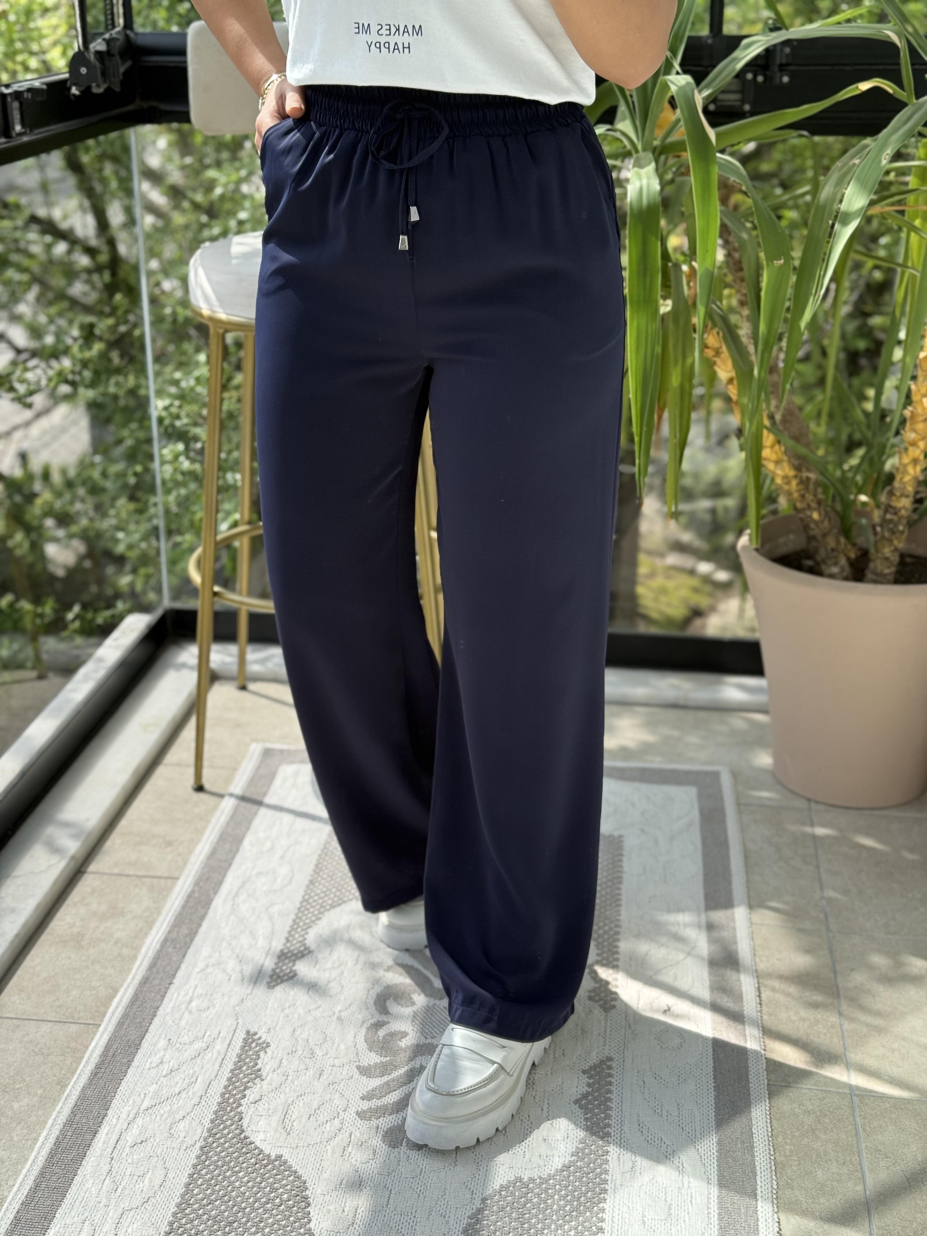 Bol Paça Dökümlü Pantolon Lacivert