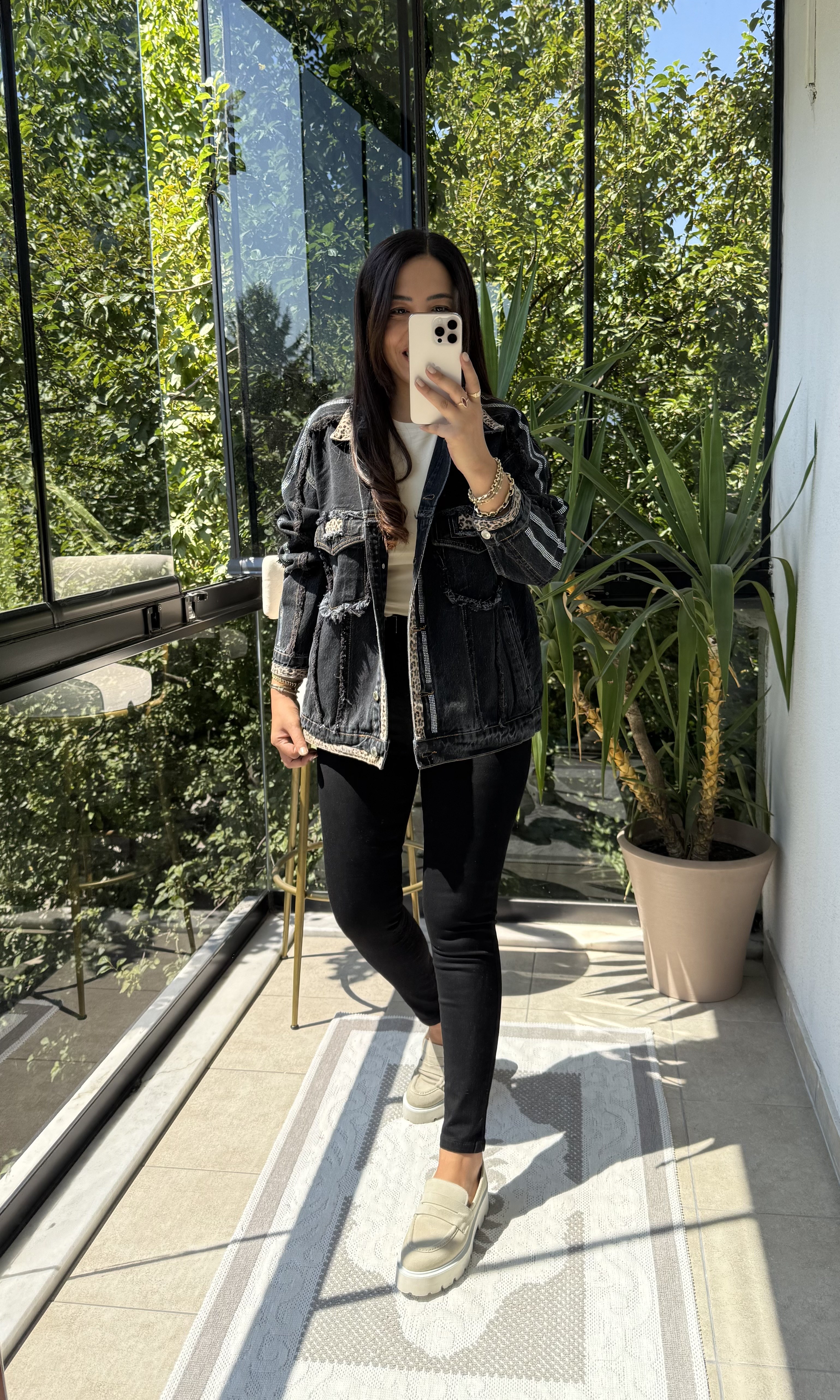 Püskül Detaylı Denim Ceket Siyah