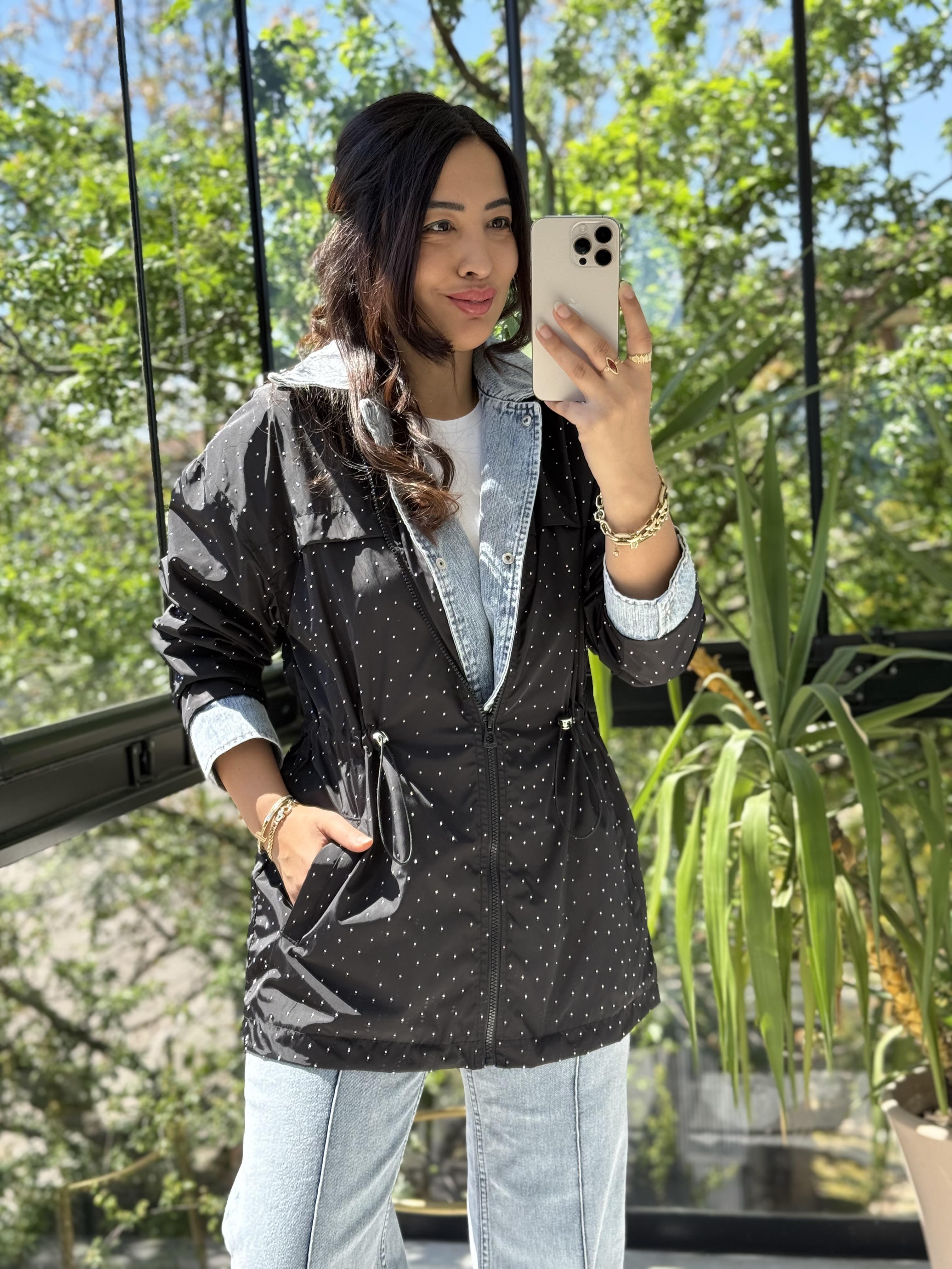 Glitiery Denim Mix Ceket Siyah