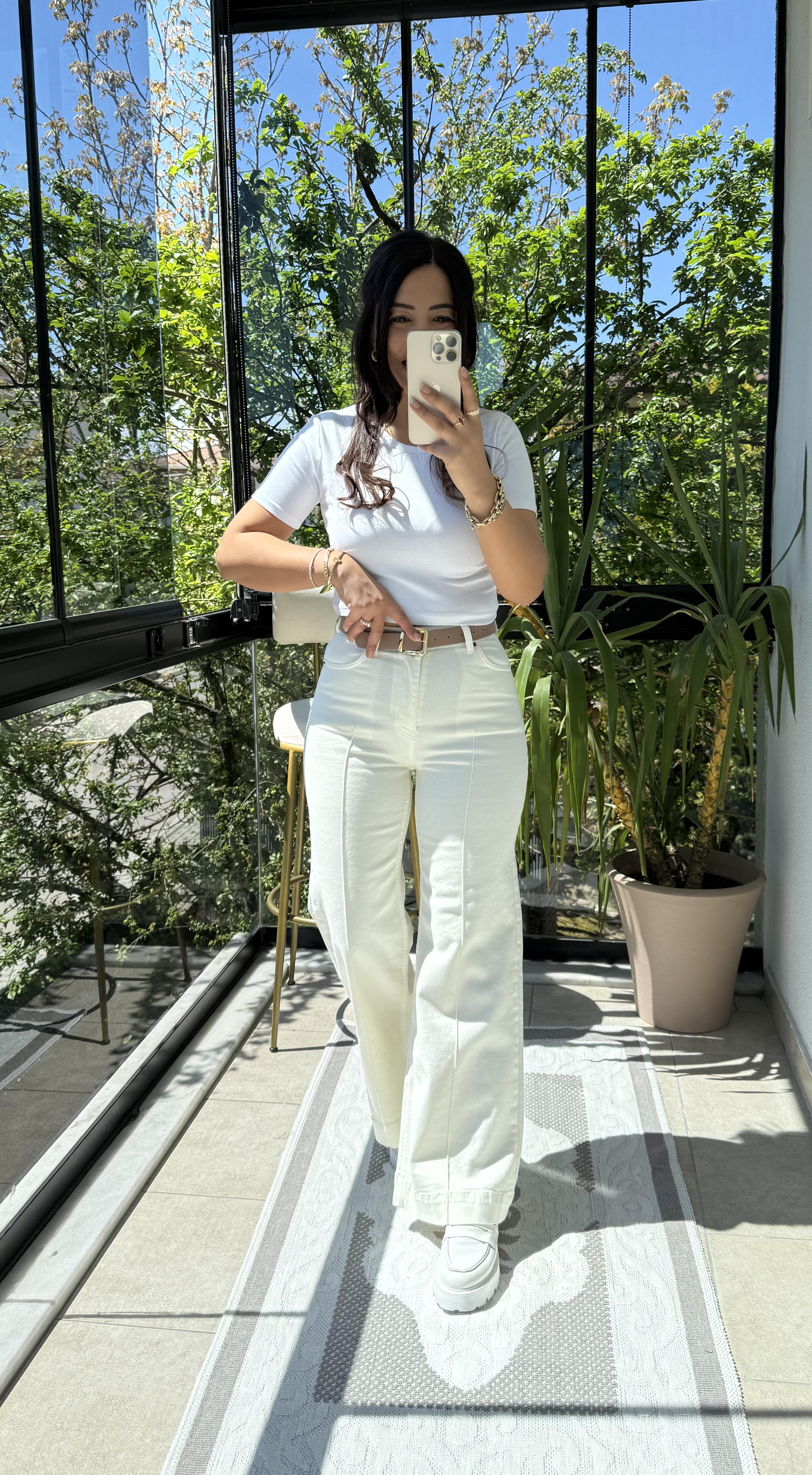 Çımalı Kot Pantolon Krem