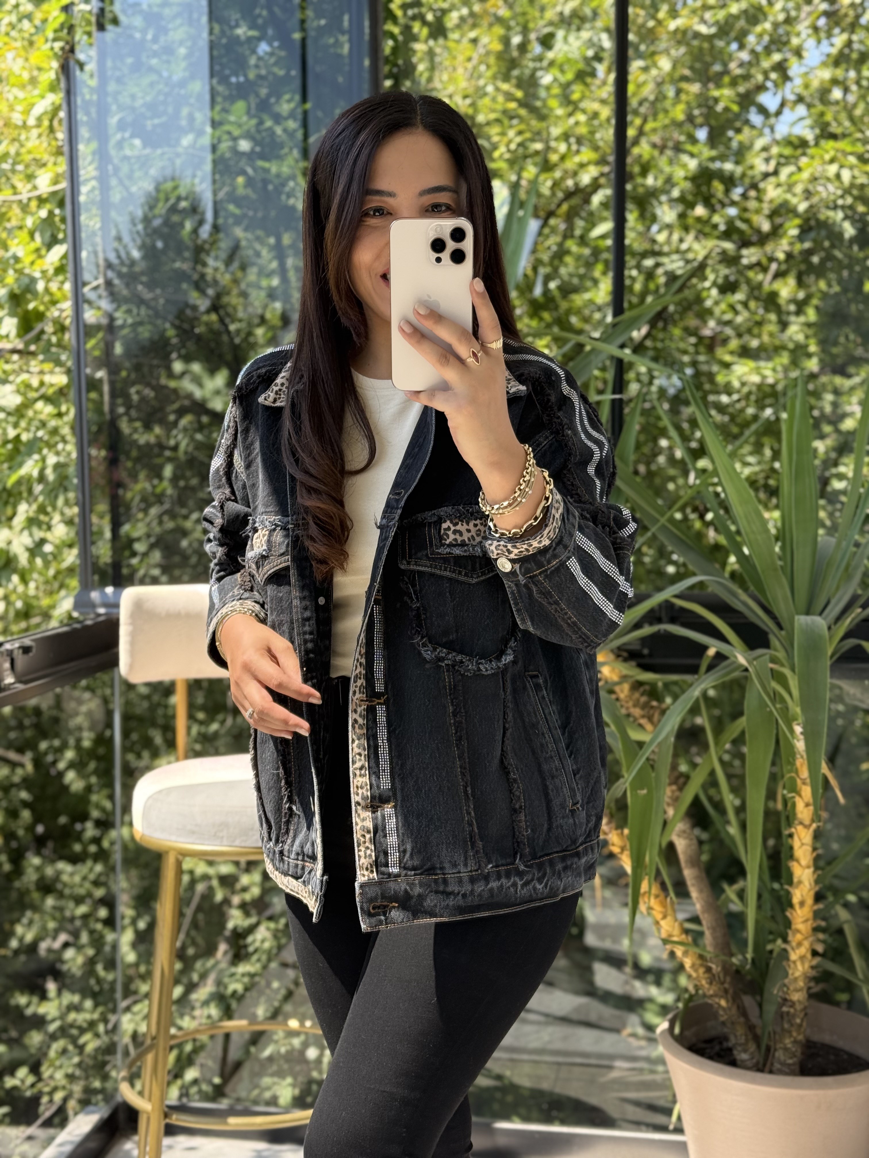 Püskül Detaylı Denim Ceket Siyah