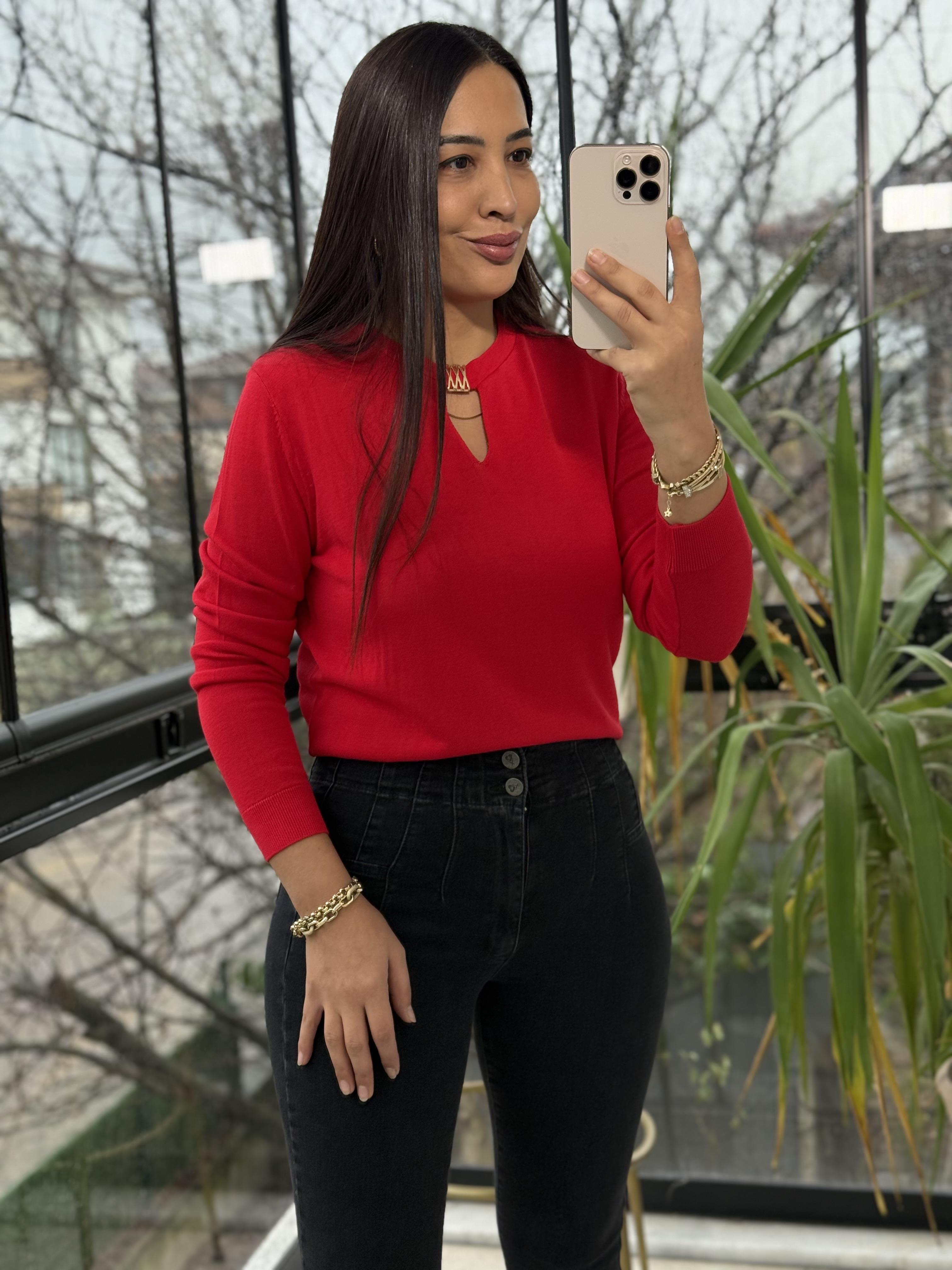 Pencere Detay Gold Tokalı Merserize Kırmızı