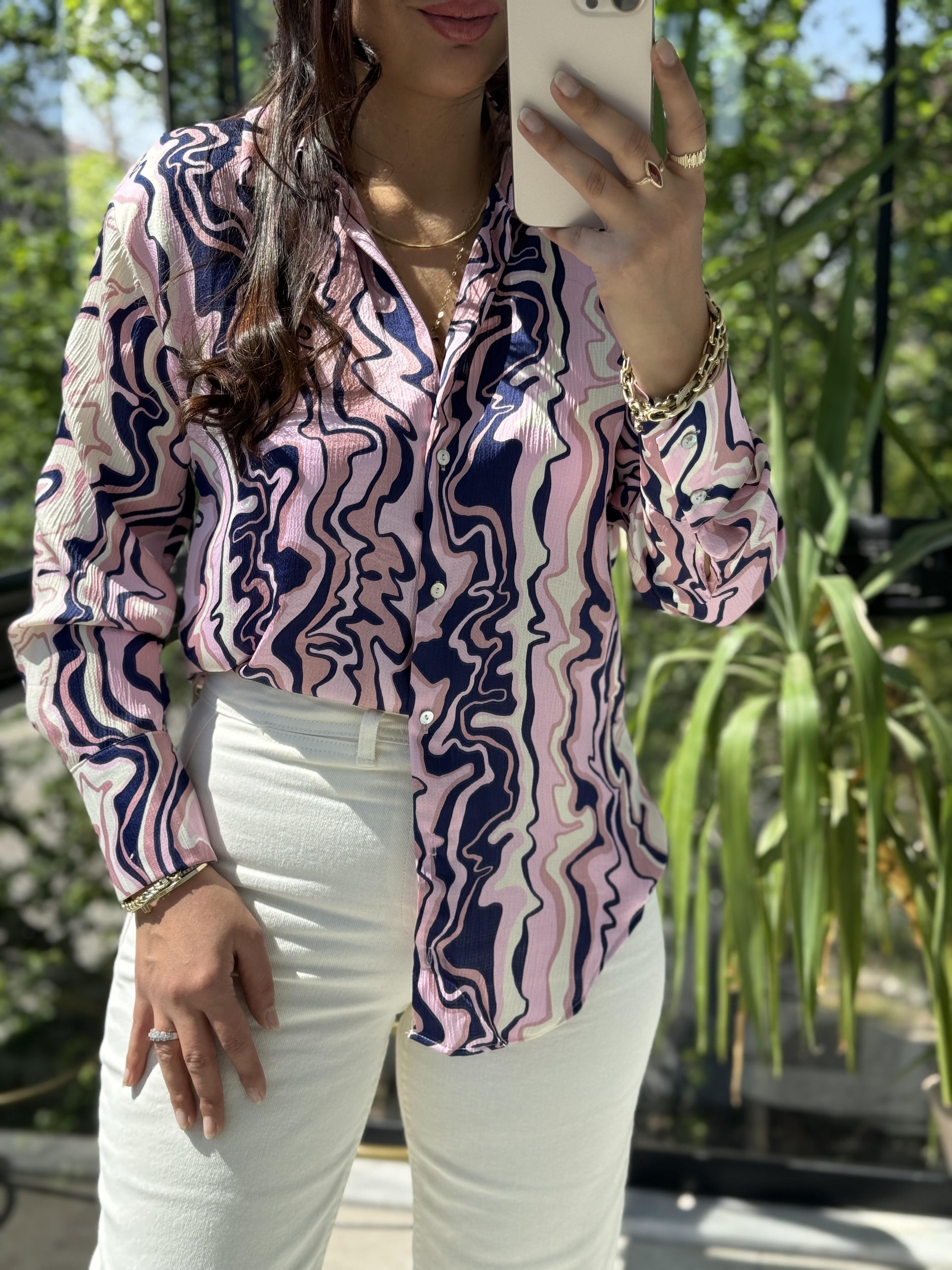 Wave Effect Basic Gömlek Pembe