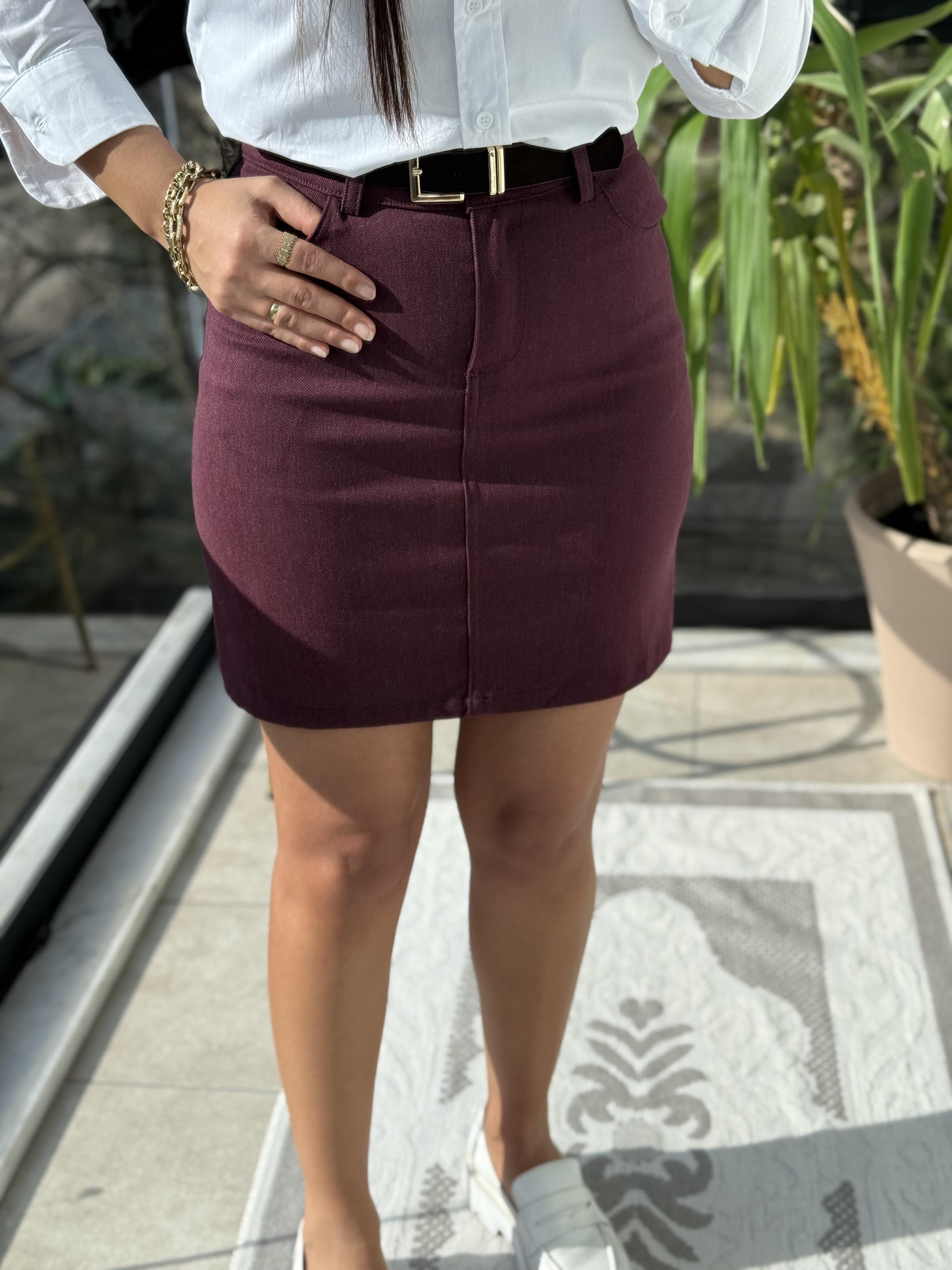 Kemerli Lüx Seri Etek Mürdüm