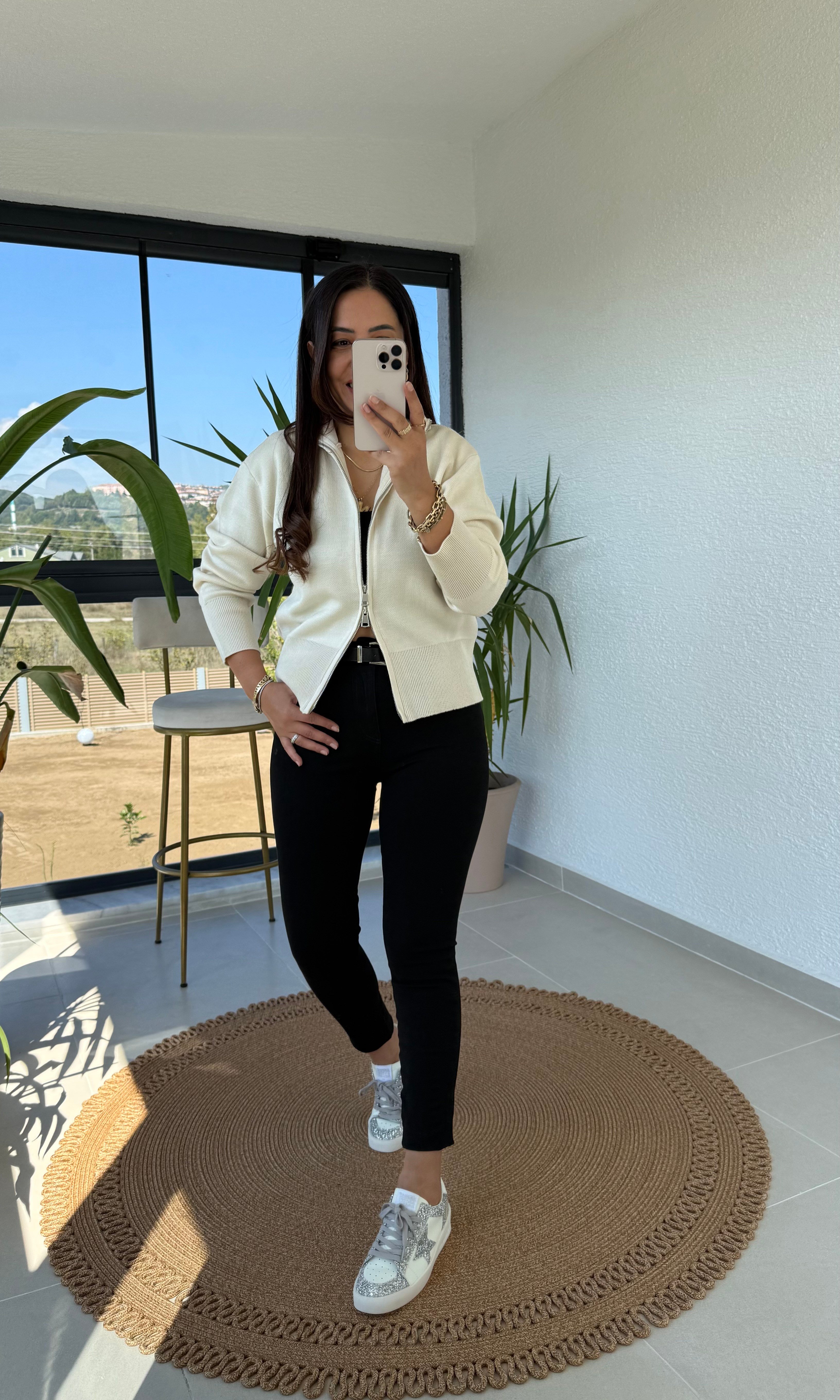 Çift Fermuarlı Lüx Seri Hırka Ekru