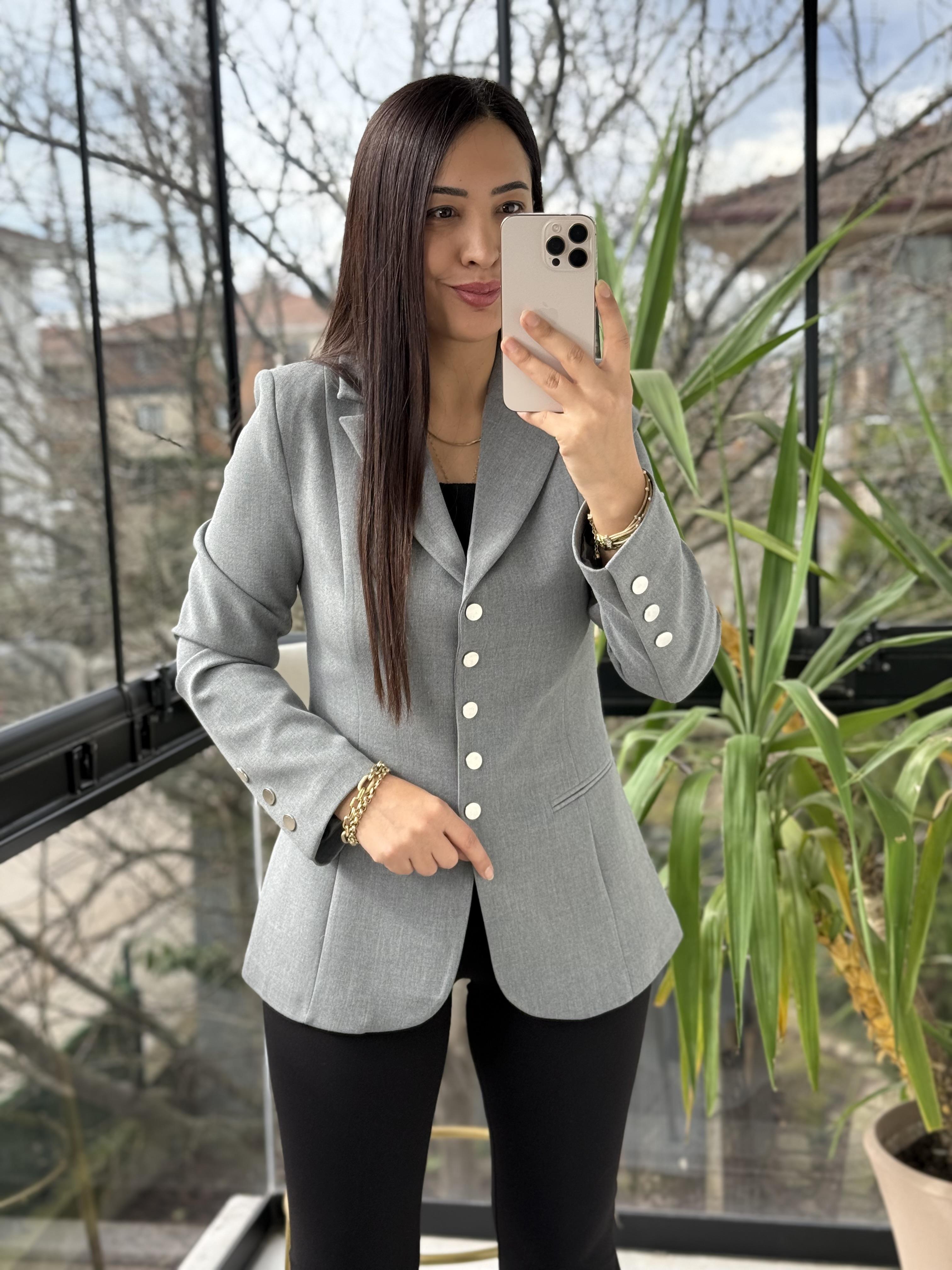 Beş Düğme Slimfit Blazer Ceket Gri
