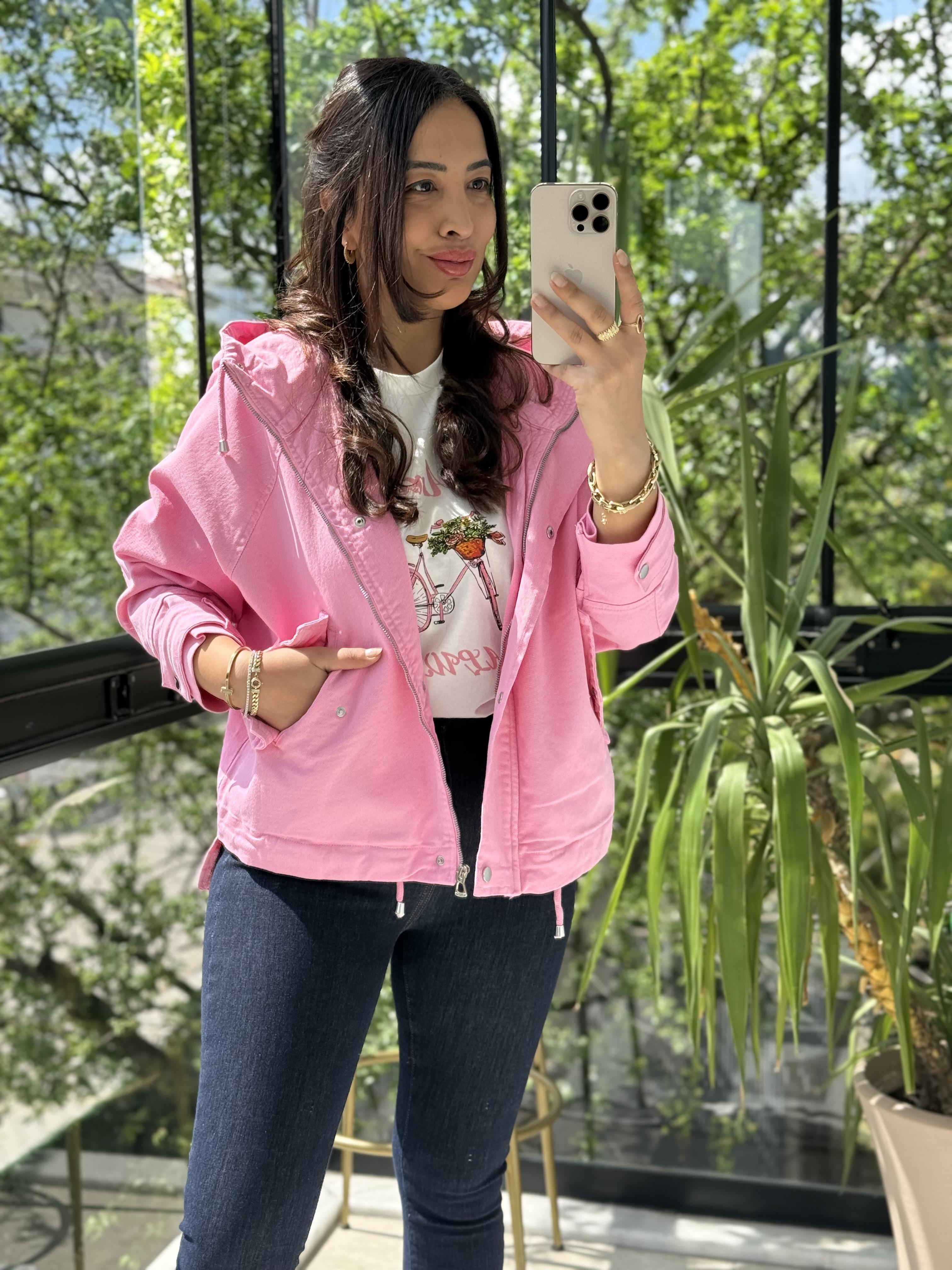 Oversize Kapuşonlu Ceket Pembe