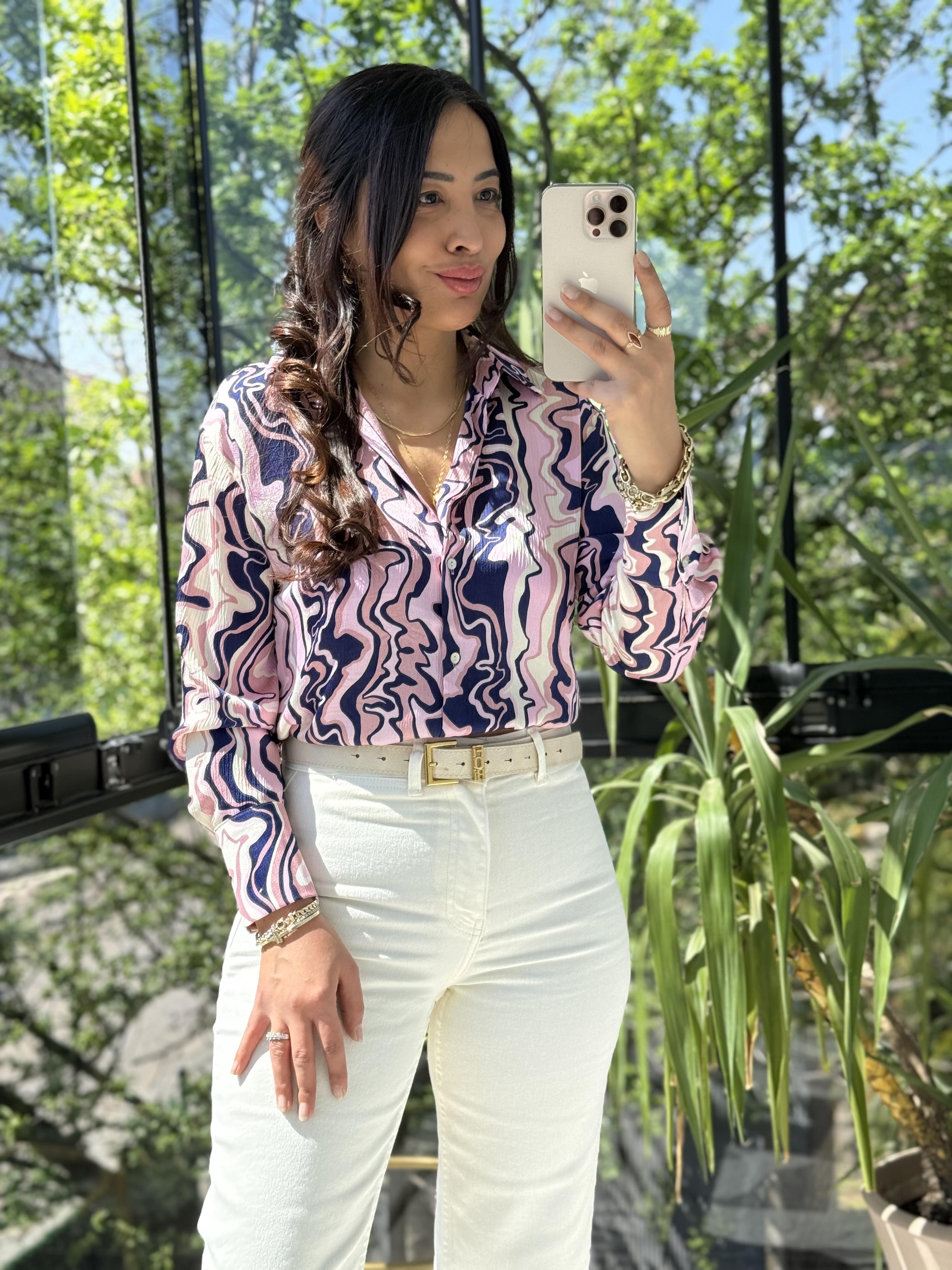 Wave Effect Basic Gömlek Pembe