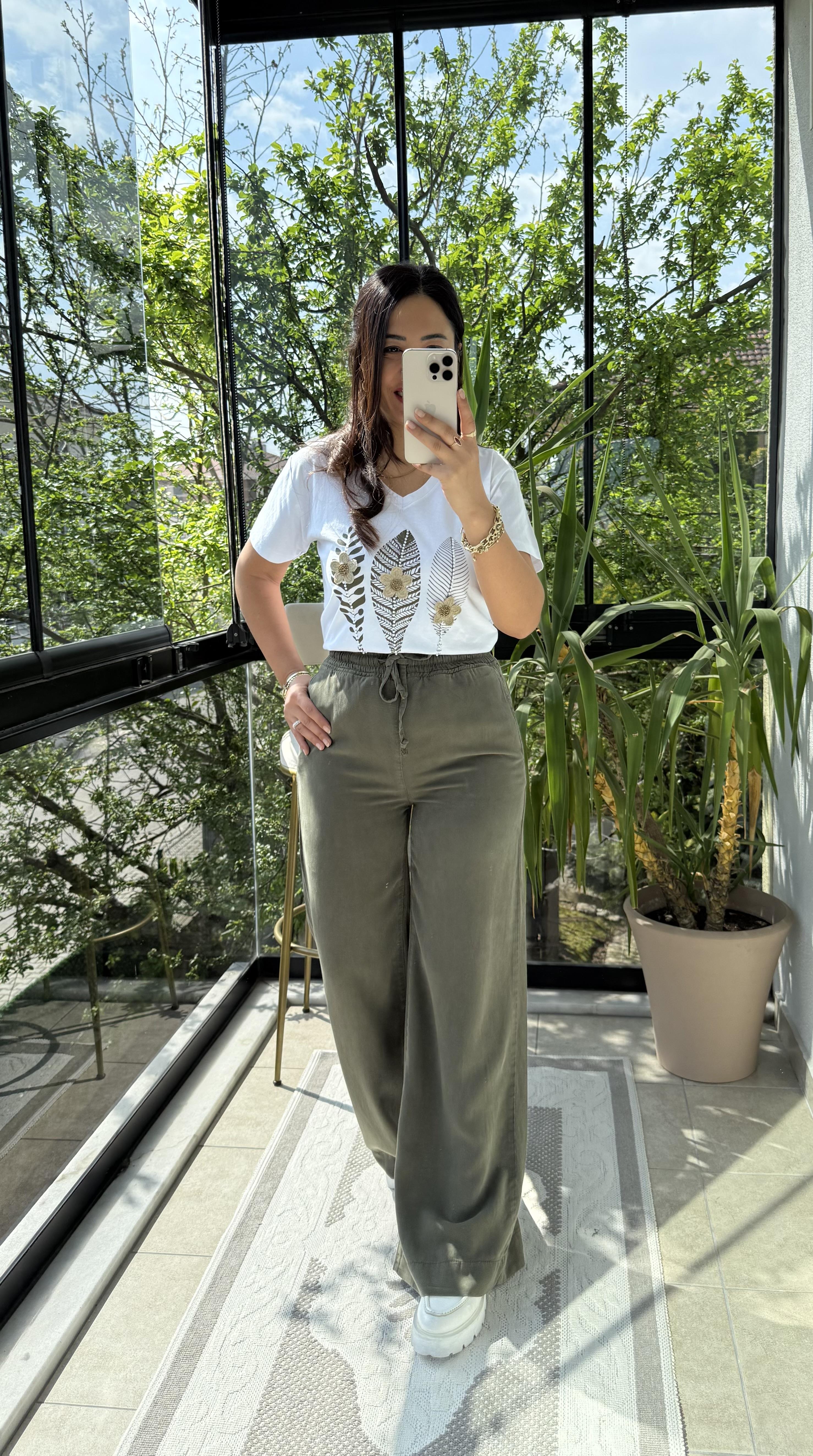 Lastikli Palazzo Pantolon Yeşil