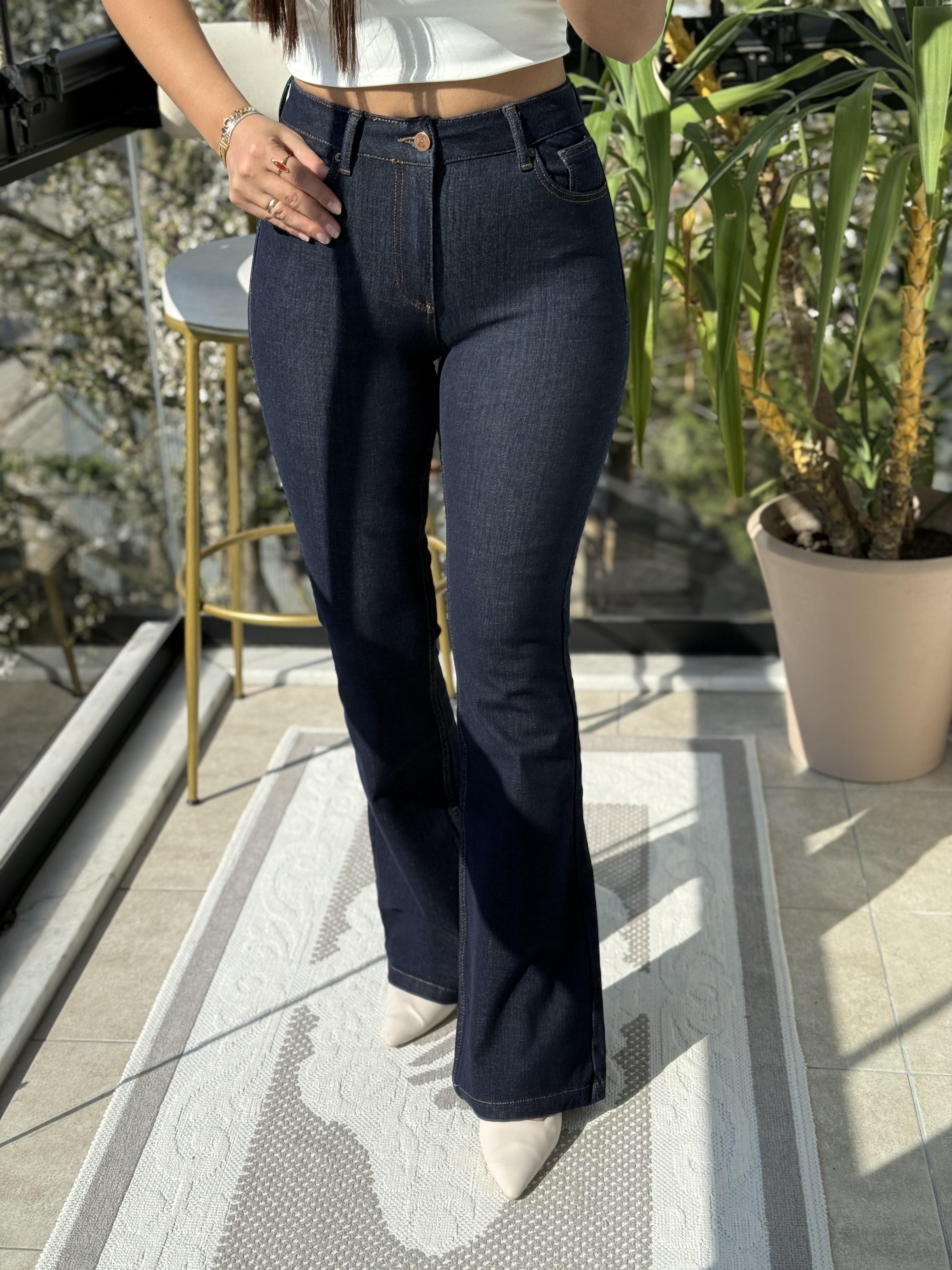 İspanyol Paça Jean Slaplı Lacivert