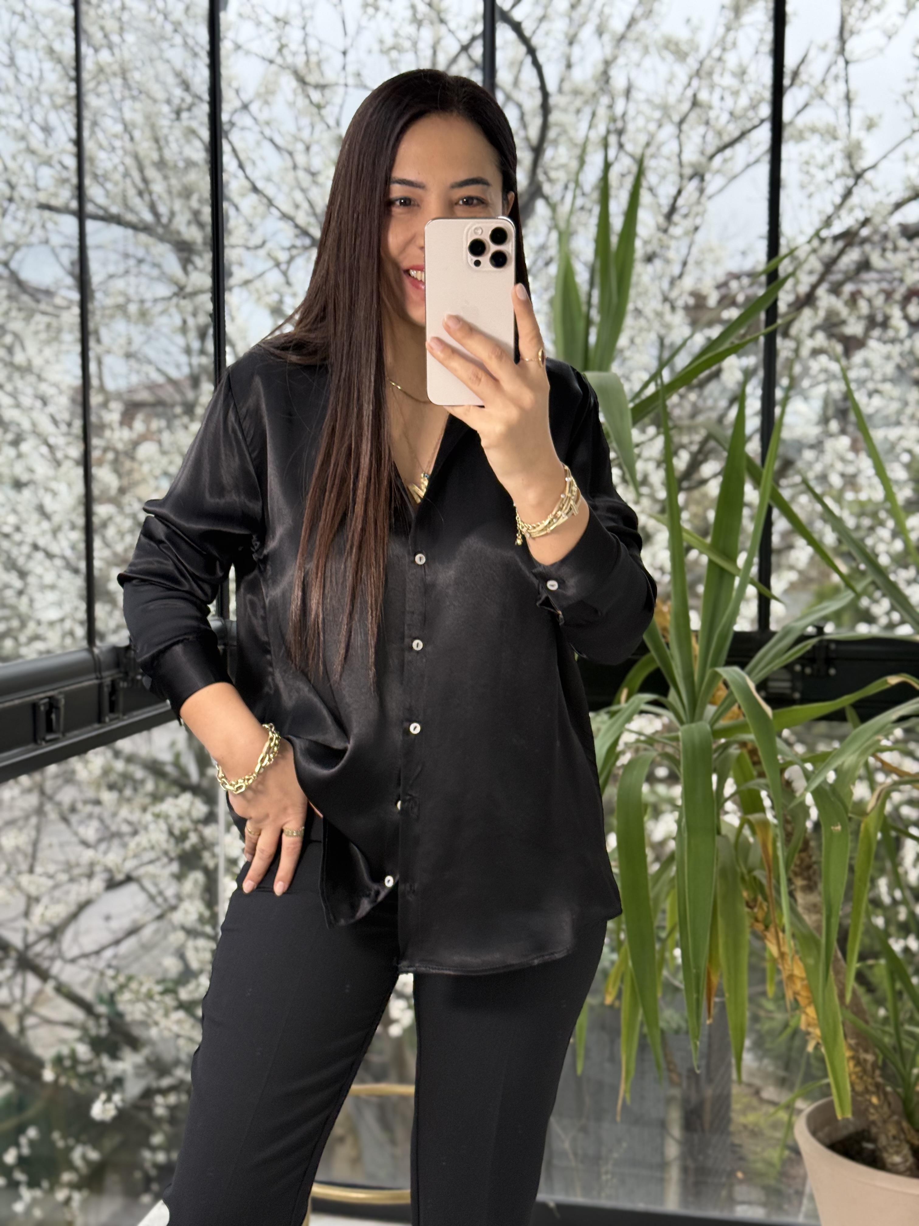 Saten Gömlek Siyah