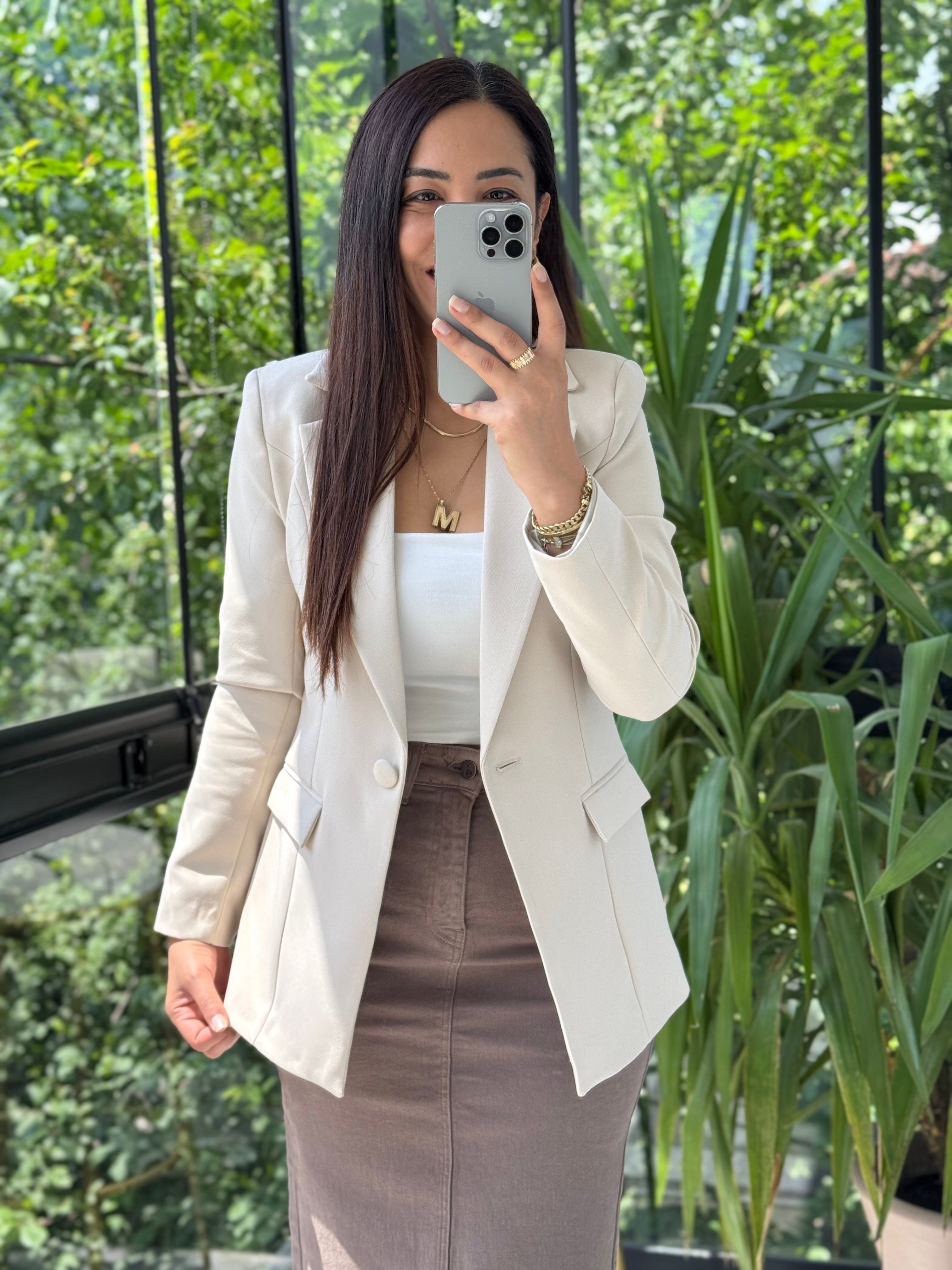 Tek Düğme Blazer Ceket Bej