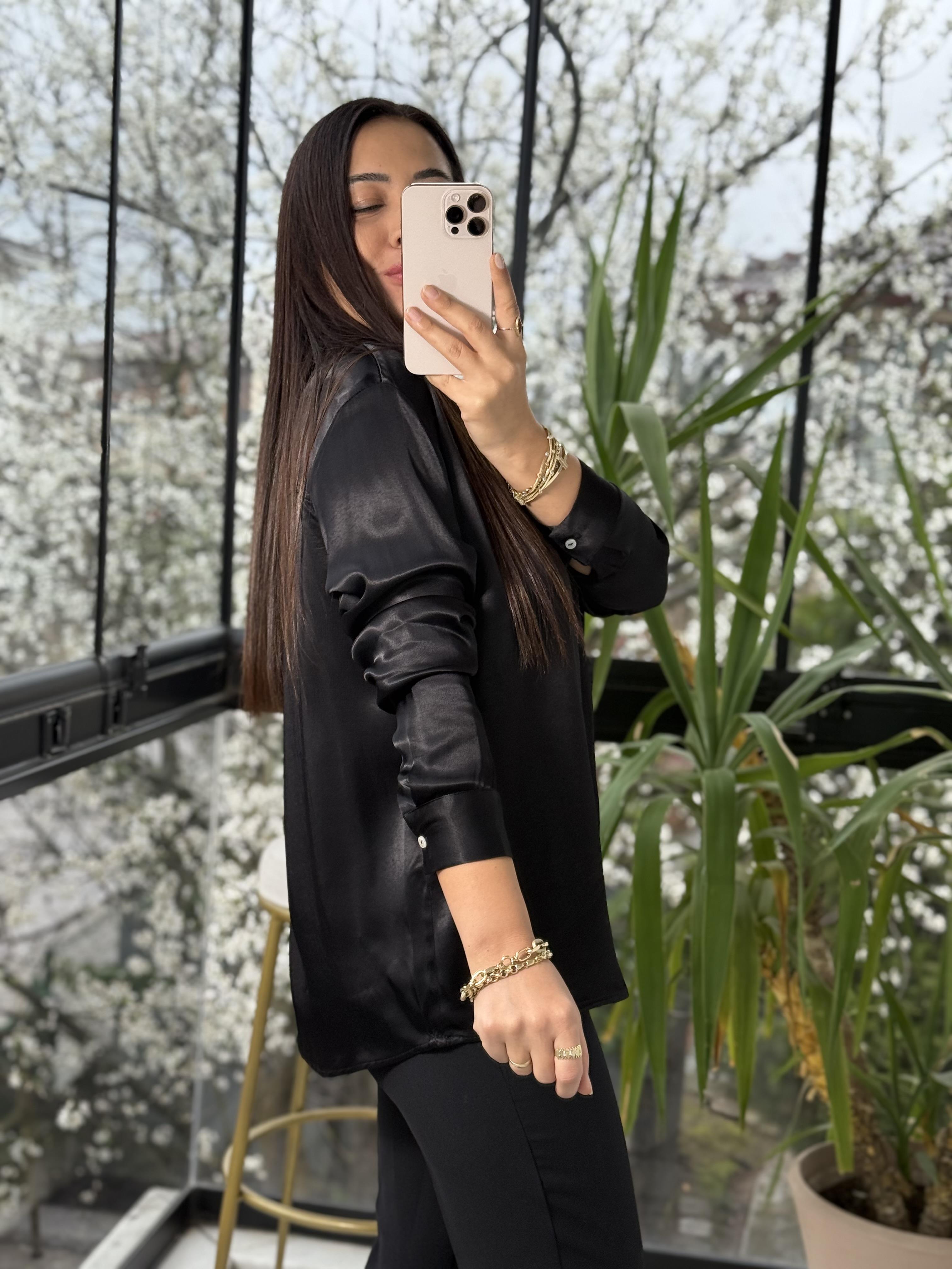 Saten Gömlek Siyah