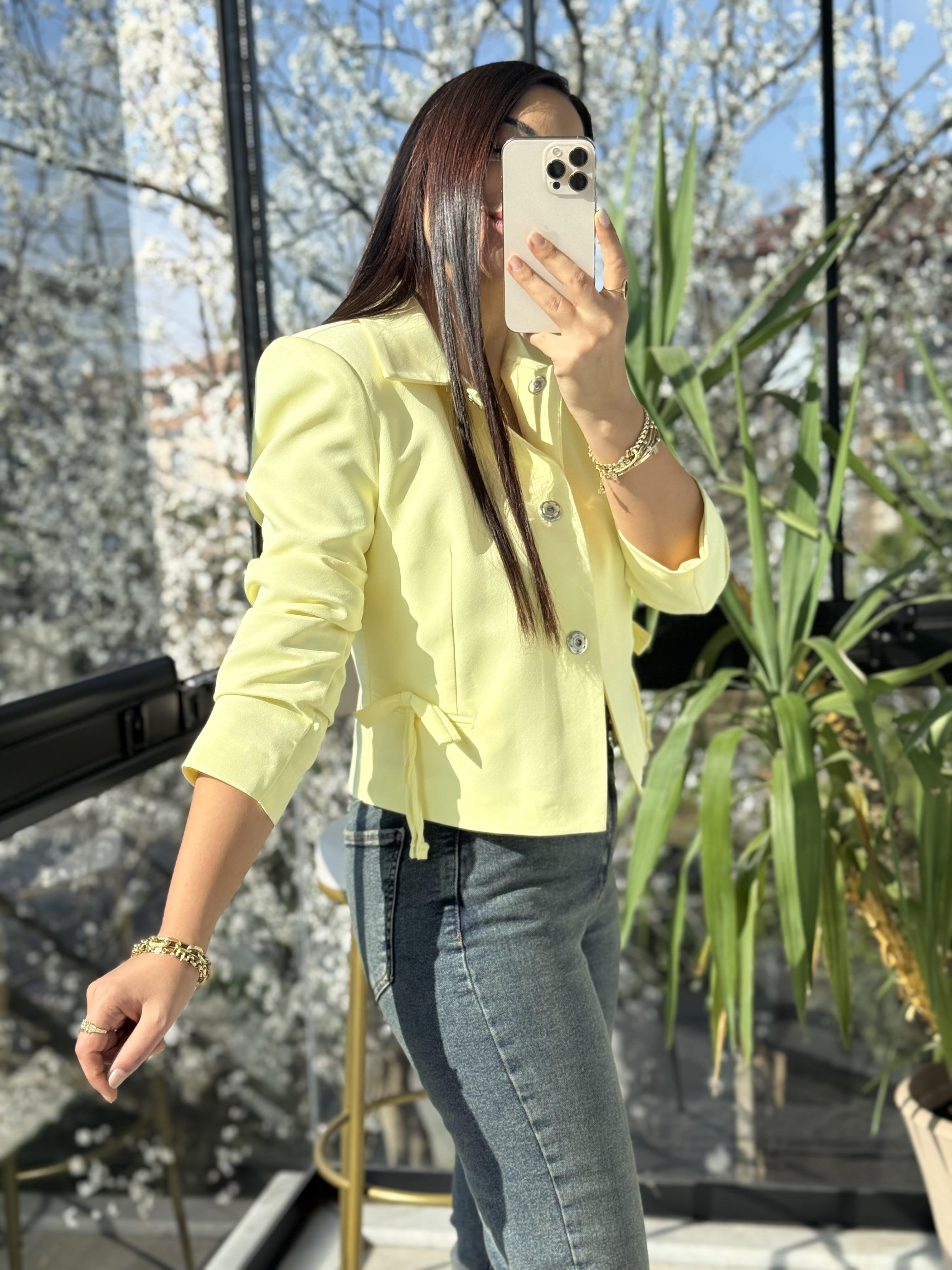 Uzun Kol Fiyonklu Blazer Ceket Sarı