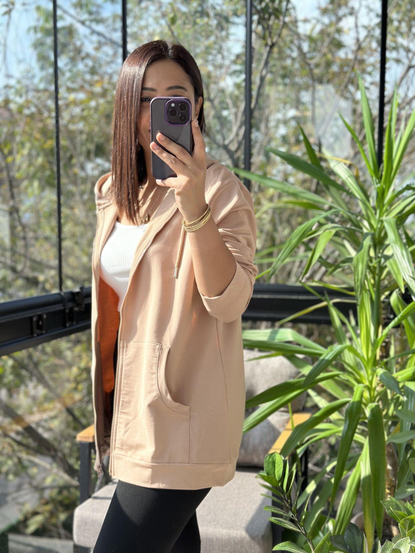 Fermuarlı Sweatshirt Vizon