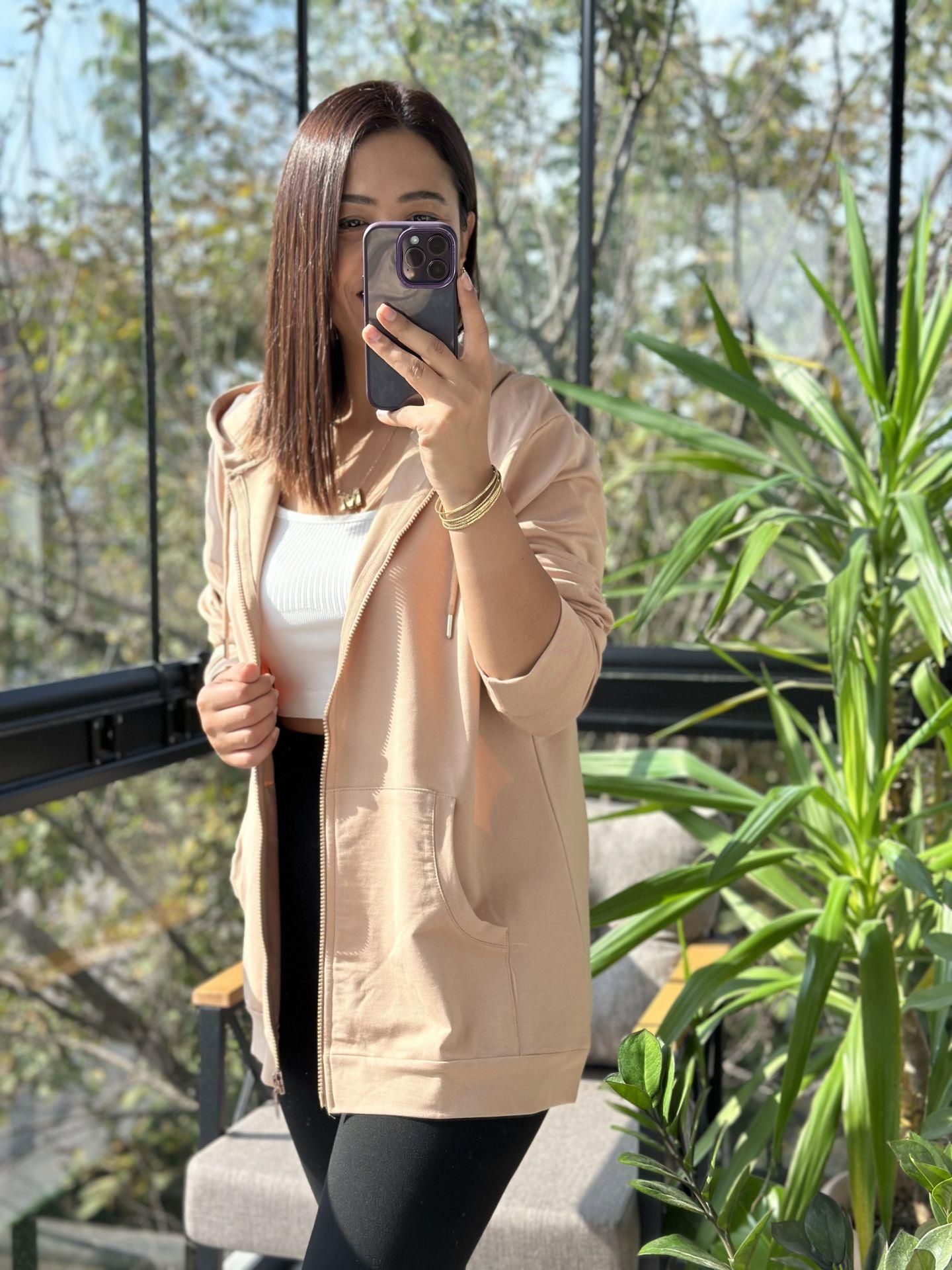 Fermuarlı Sweatshirt Vizon