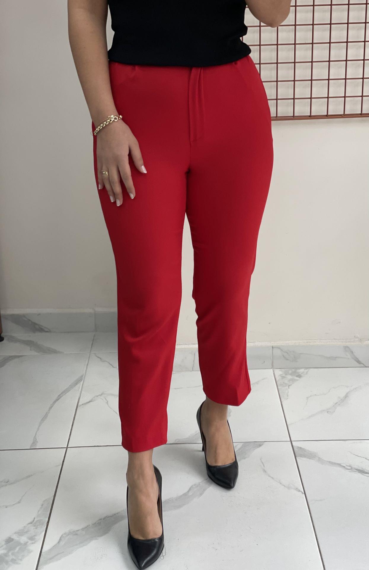 Kırmızı Krep Kumaş Pantolon
