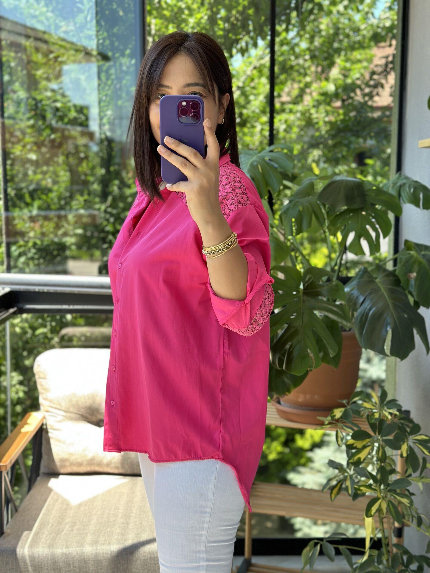Pembe Omuz Ve Kol Detay Gömlek