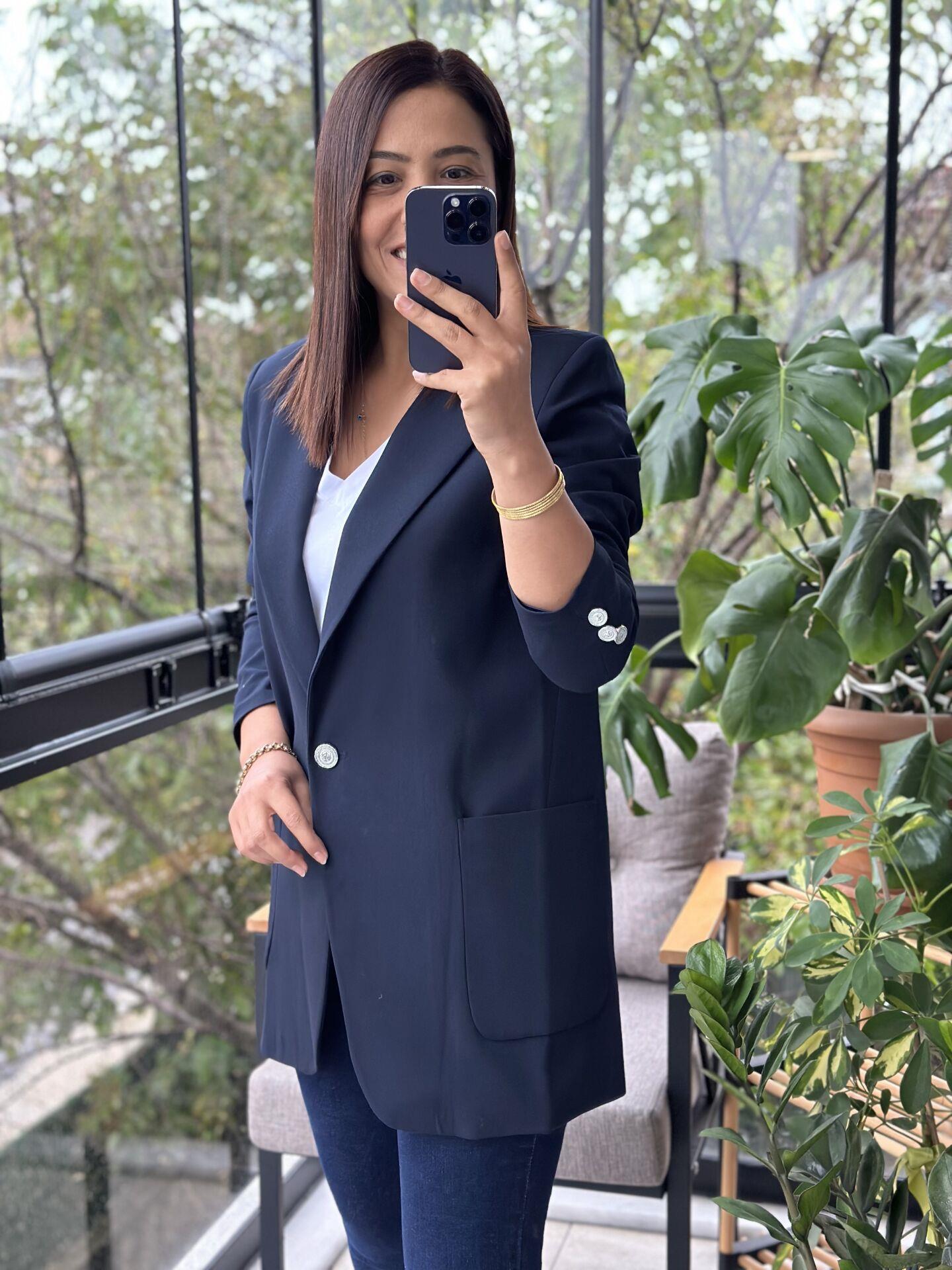 Poliviskon Torba Cep Blazer Ceket Lacivert