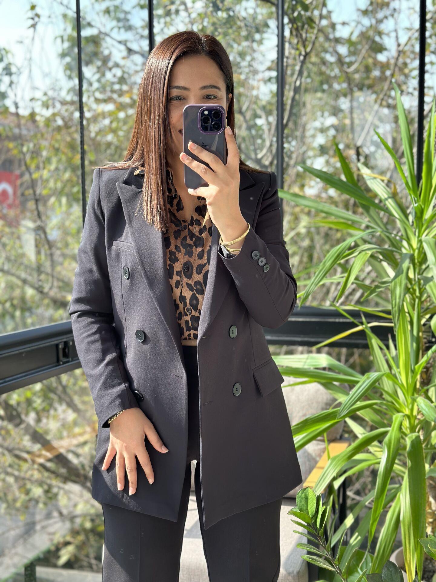 Siyah Kruvaze Blazer Ceket