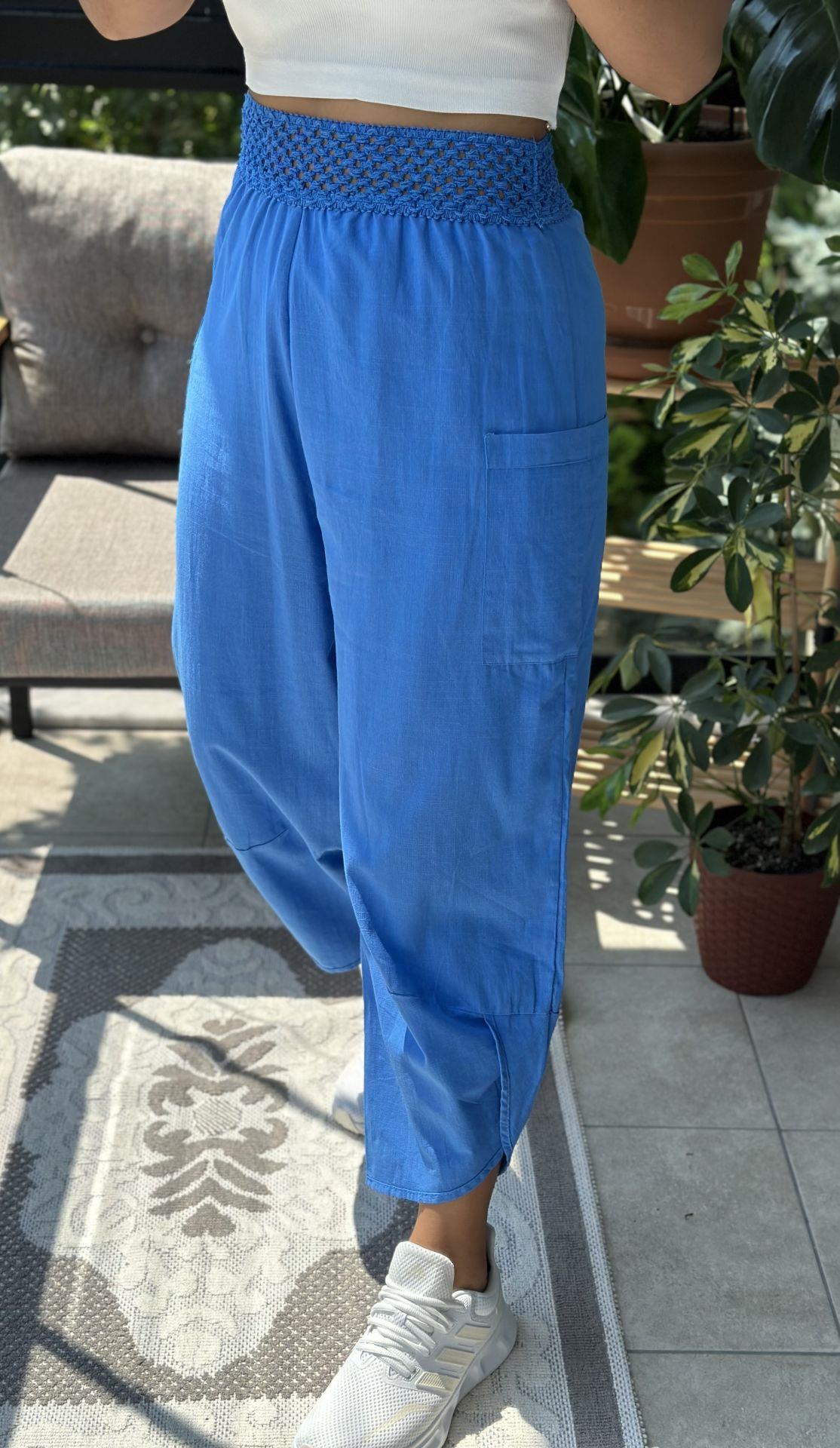 Tasarım Beli File Detay Ketem Pantolon Mavi