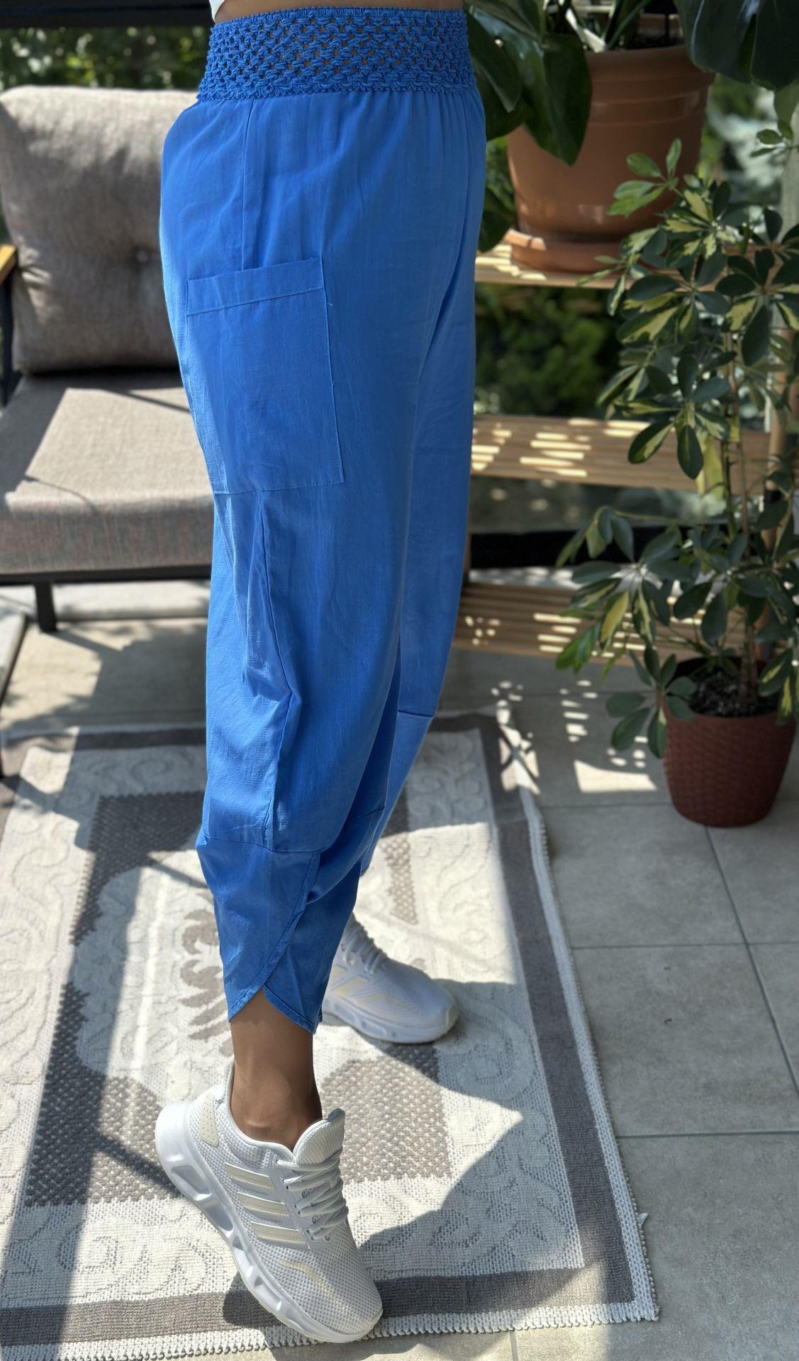 Tasarım Beli File Detay Ketem Pantolon Mavi