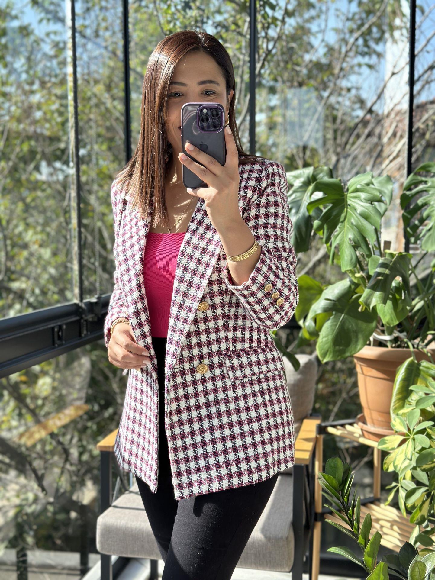 Tüvit Dokuma Blazer Ceket Fuşya