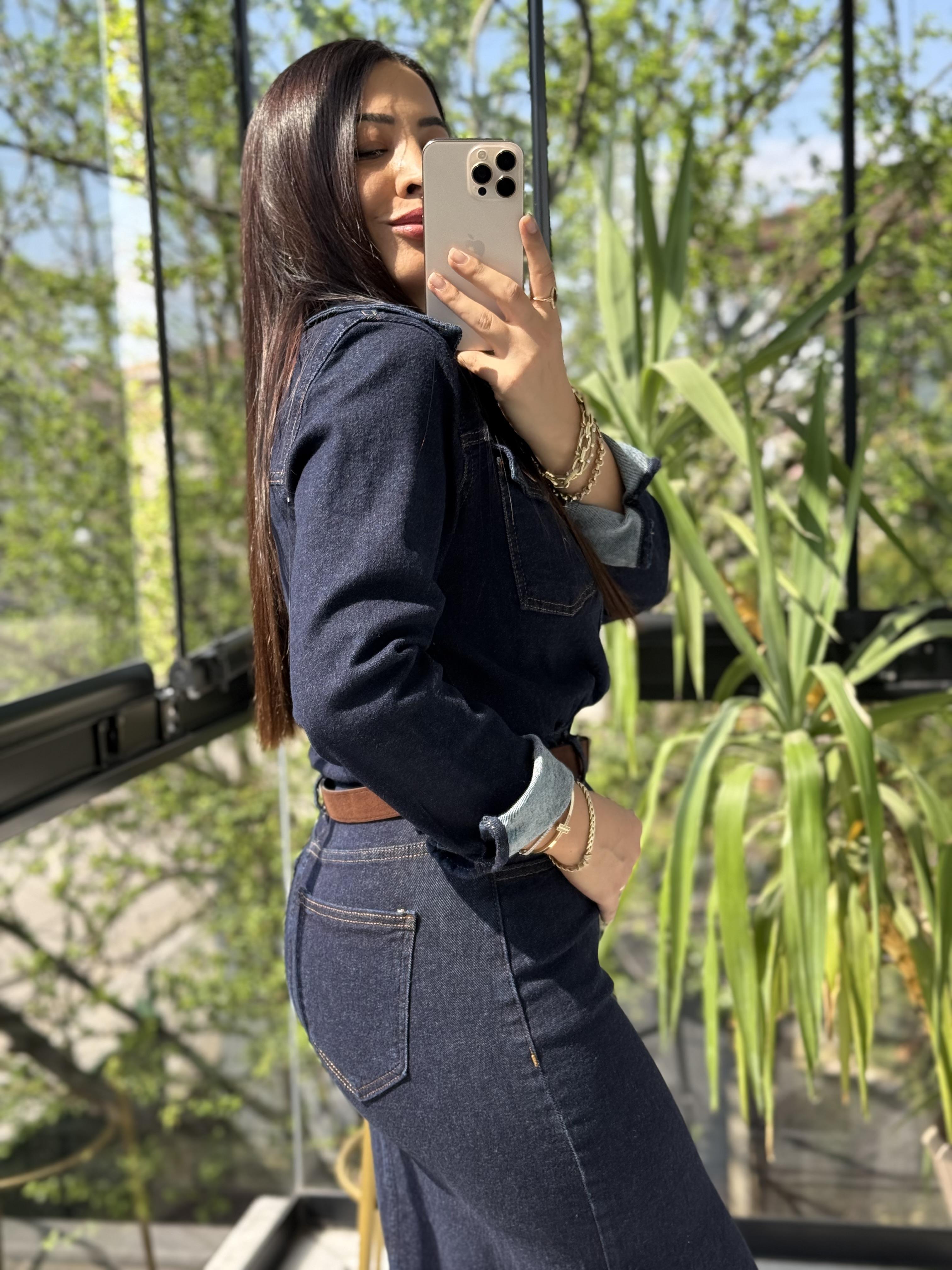 Düğmeli Gömlek Elbise Lacivert