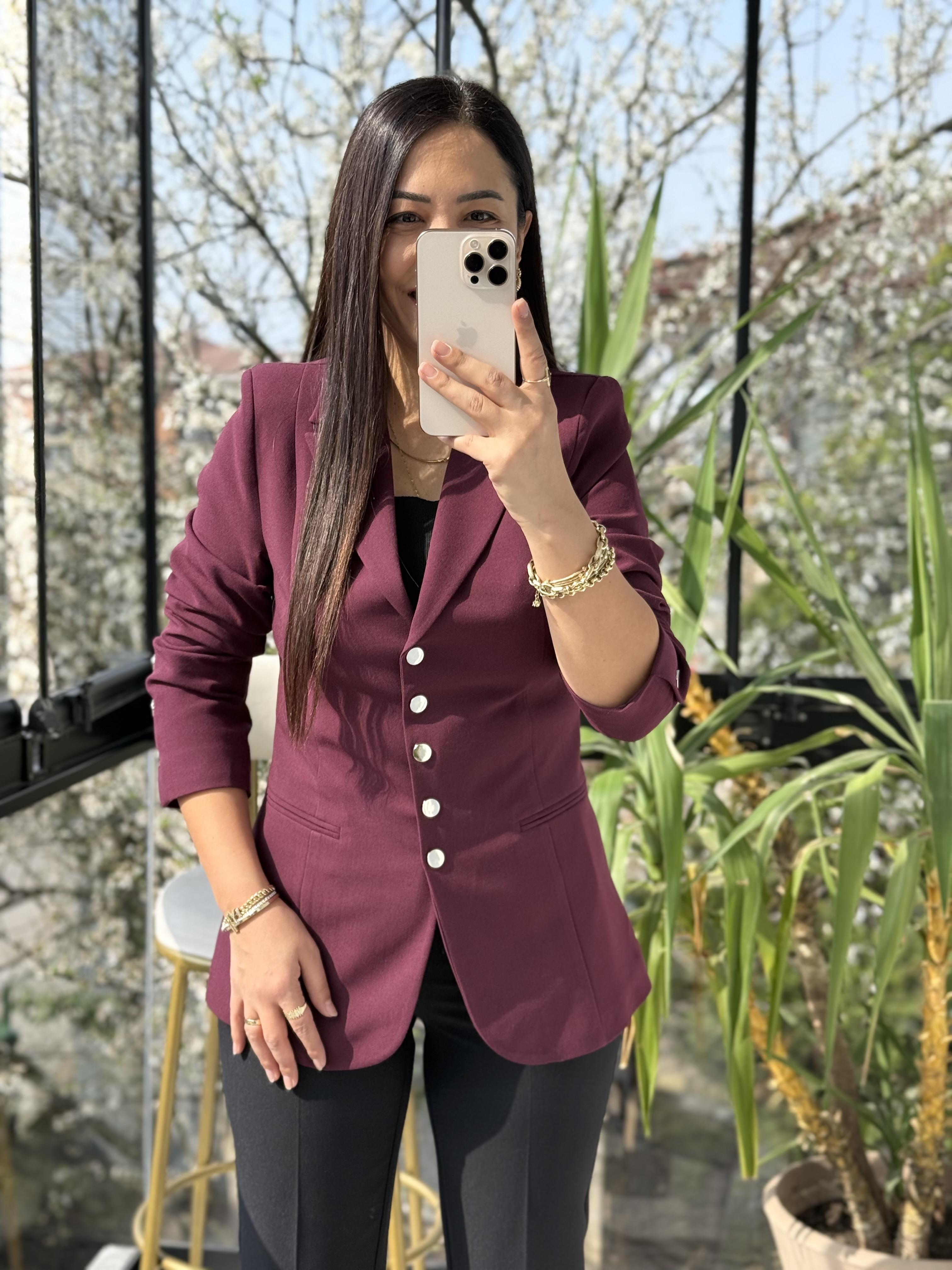 Beş Düğme Slimfit Blazer Ceket Bordo